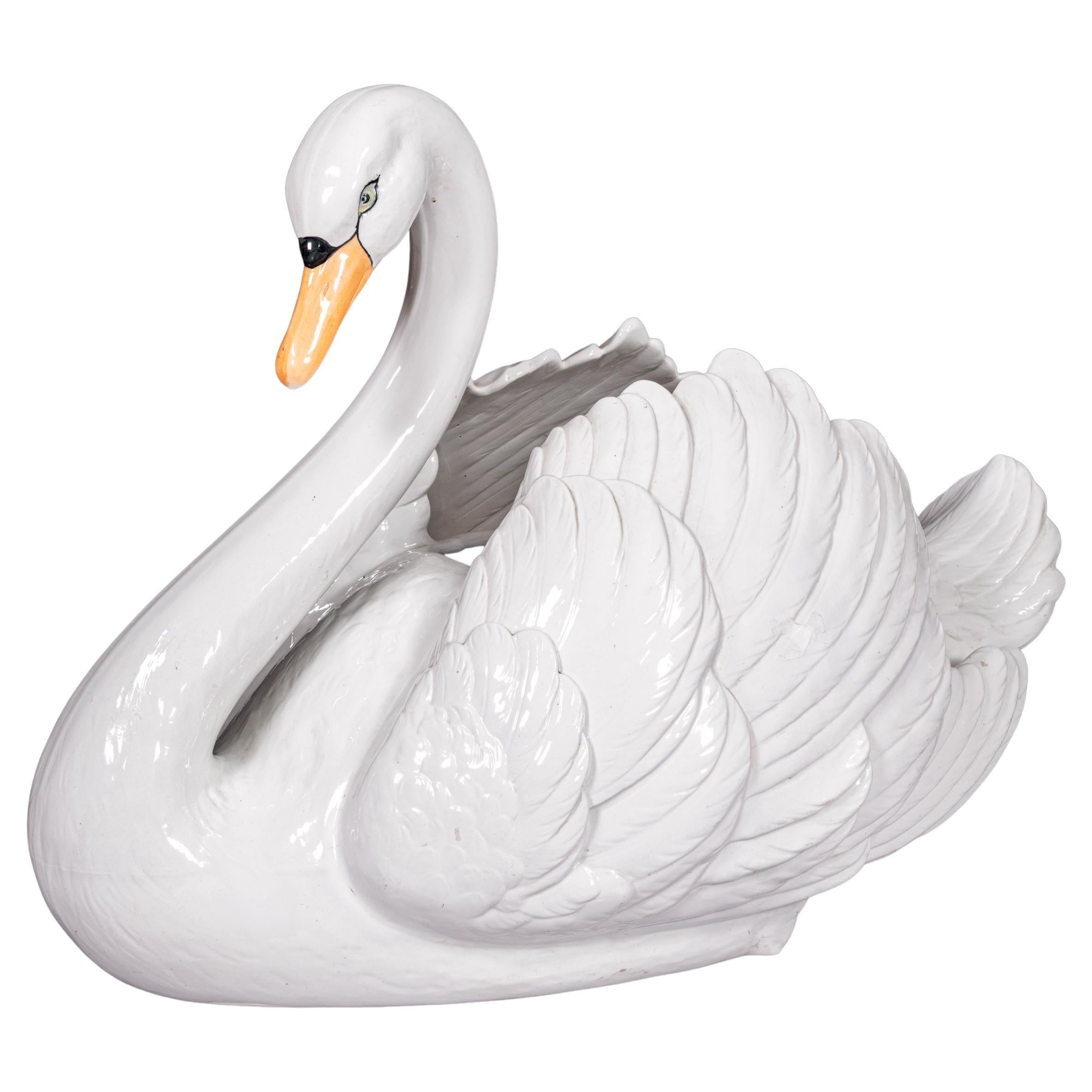 Cigno Jardinière in porcellana inglese del XIX secolo di Moore & Co. Inghilterra
