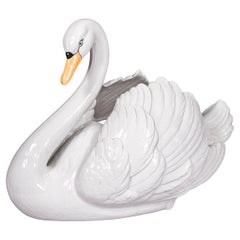 Jardinera de porcelana inglesa del siglo XIX Cisne de Moore & Co. Inglaterra