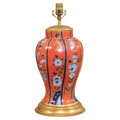 Vase en porcelaine anglaise du 19ème siècle orange et bleu, câblé comme une lampe