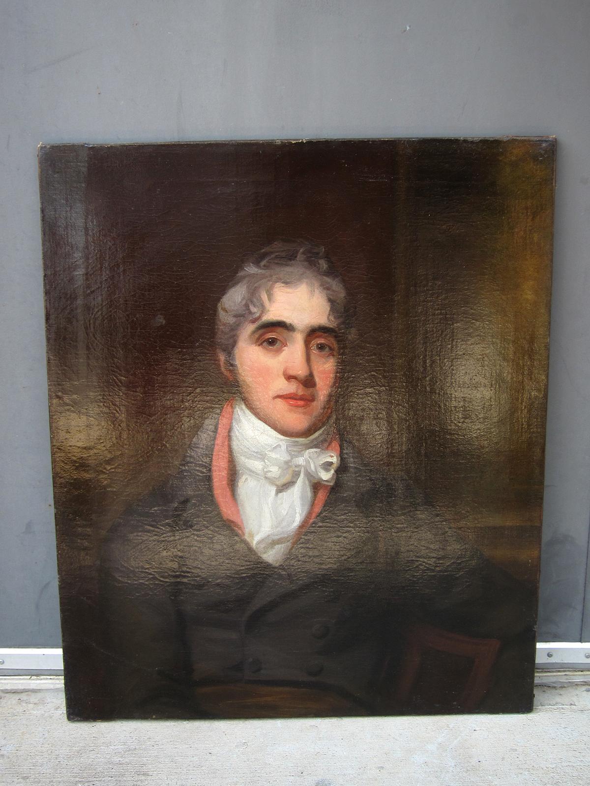 Giltwood 19th Century English Oil Painting Portrait of Gentleman, James Bourlet Frame For Sale