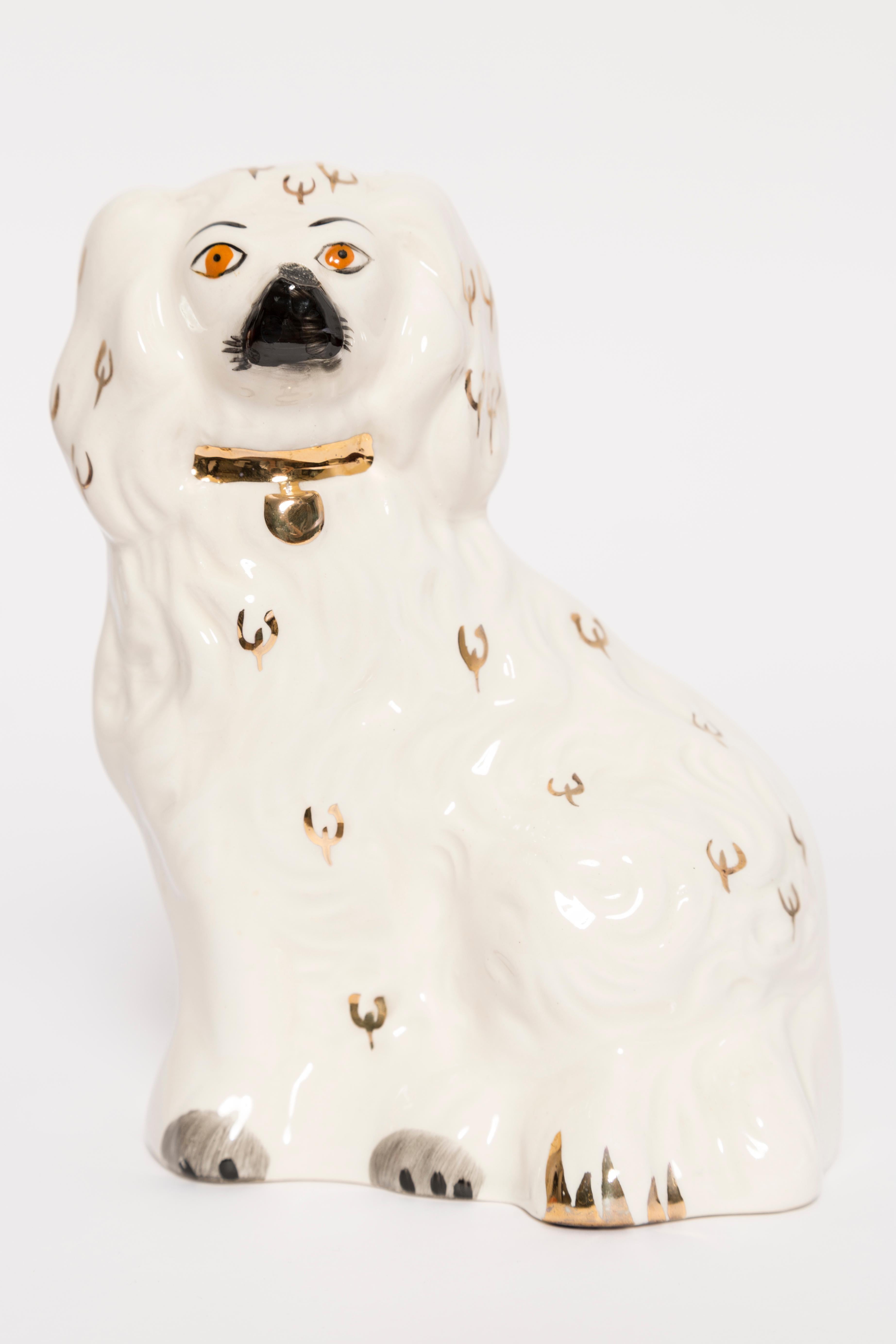 Painted ceramic, good original vintage condition. Beautiful and unique decorative sculpture. Yorkshire Dog Sculpture was produced in Staffordshire, England in 1960s.