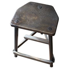 19th Century English Primitive Pine Cricket Stool Industrial Factory