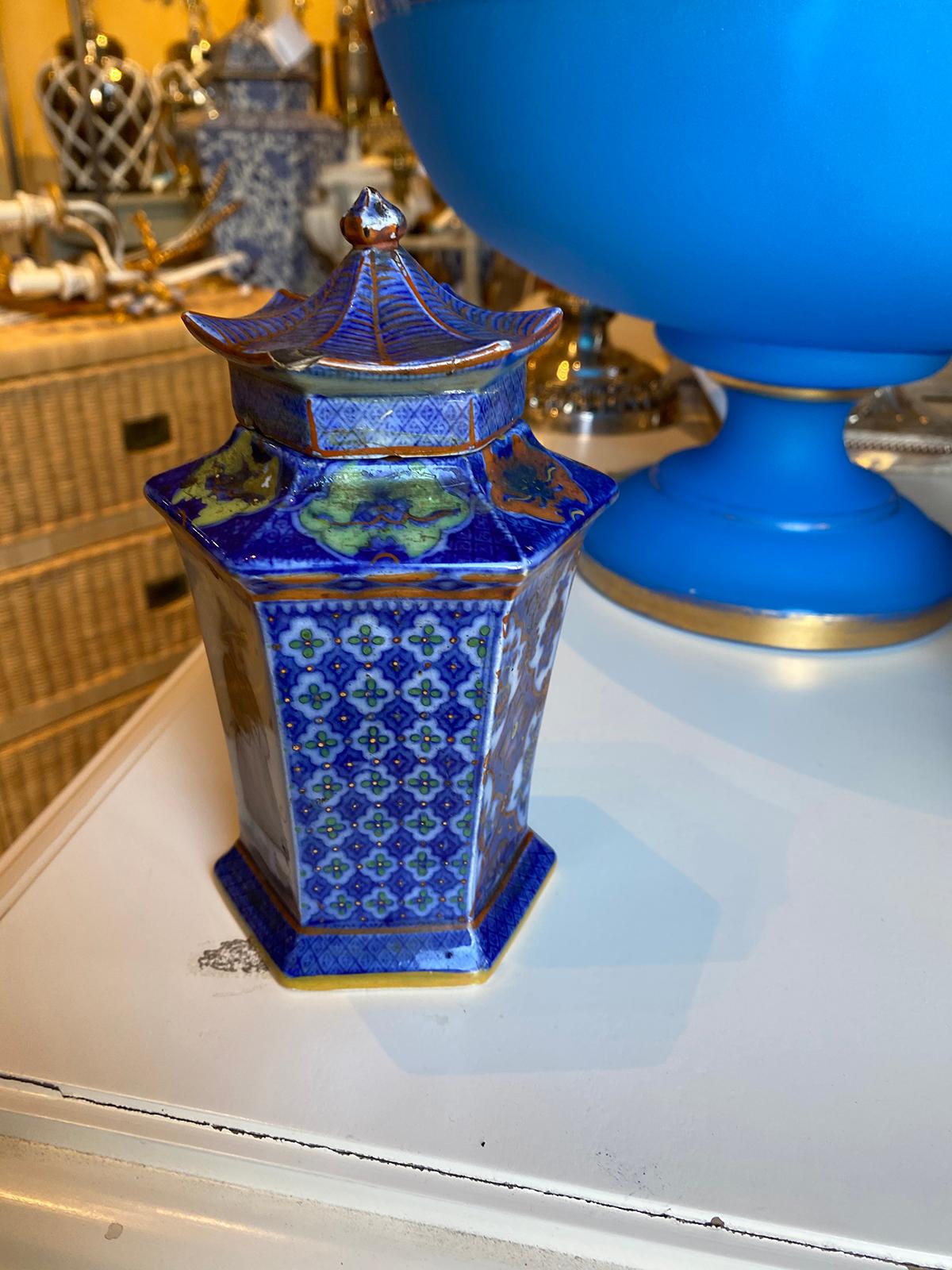 19th Century English Probably Mason's Polychrome Porcelain Hexagonal Jar For Sale 1