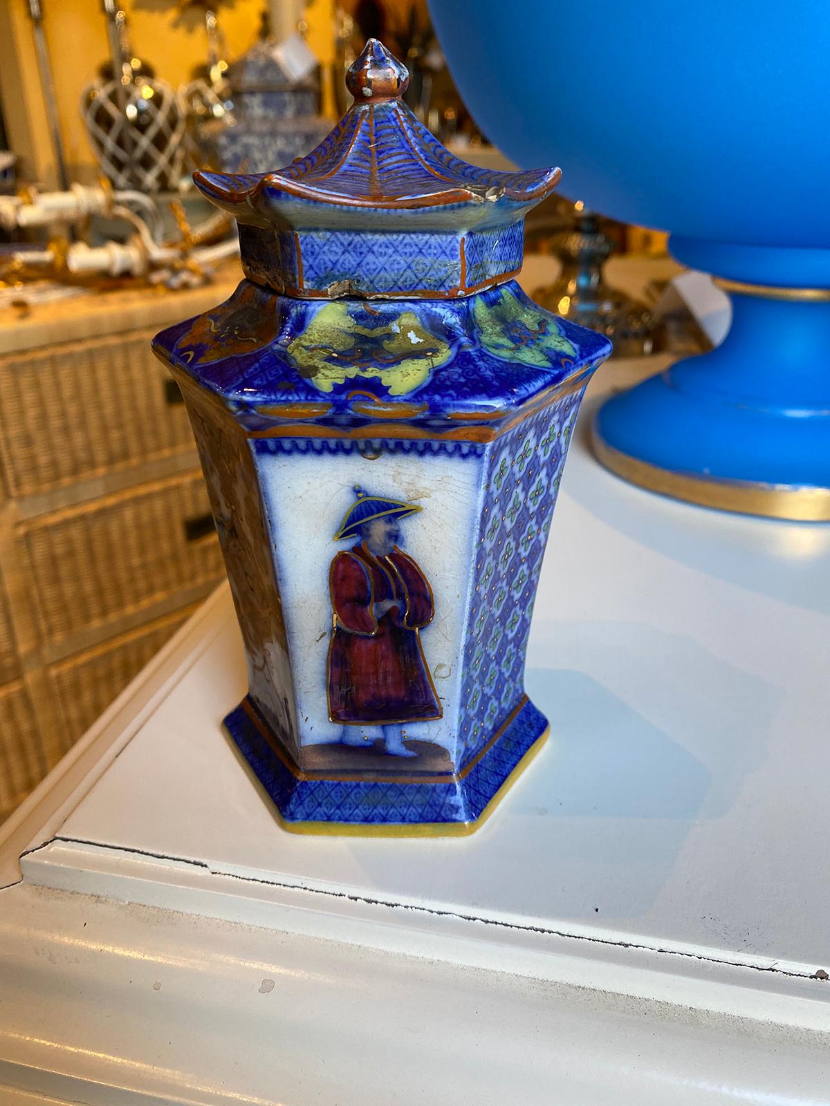 19th Century English Probably Mason's Polychrome Porcelain Hexagonal Jar For Sale 2