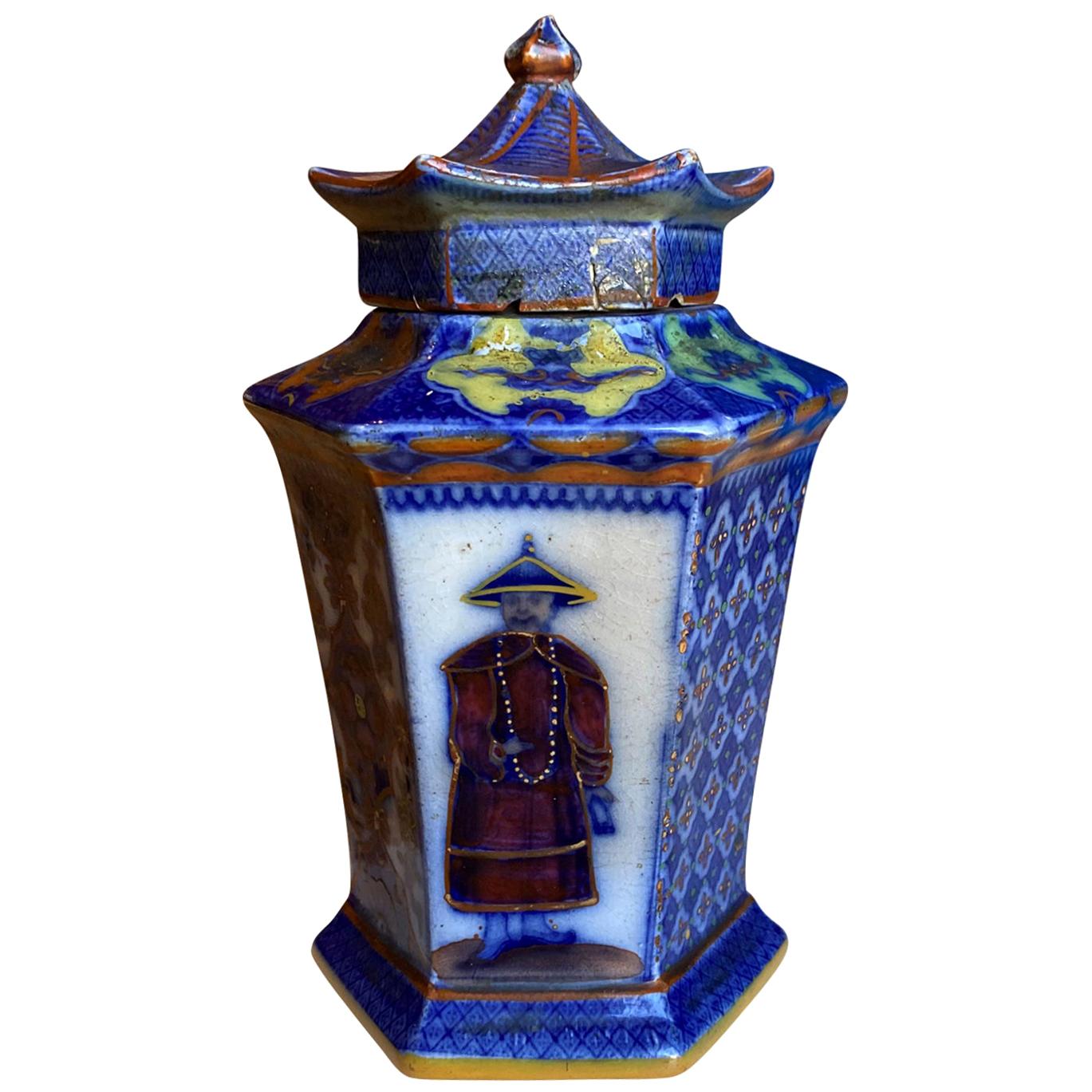 19th Century English Probably Mason's Polychrome Porcelain Hexagonal Jar For Sale