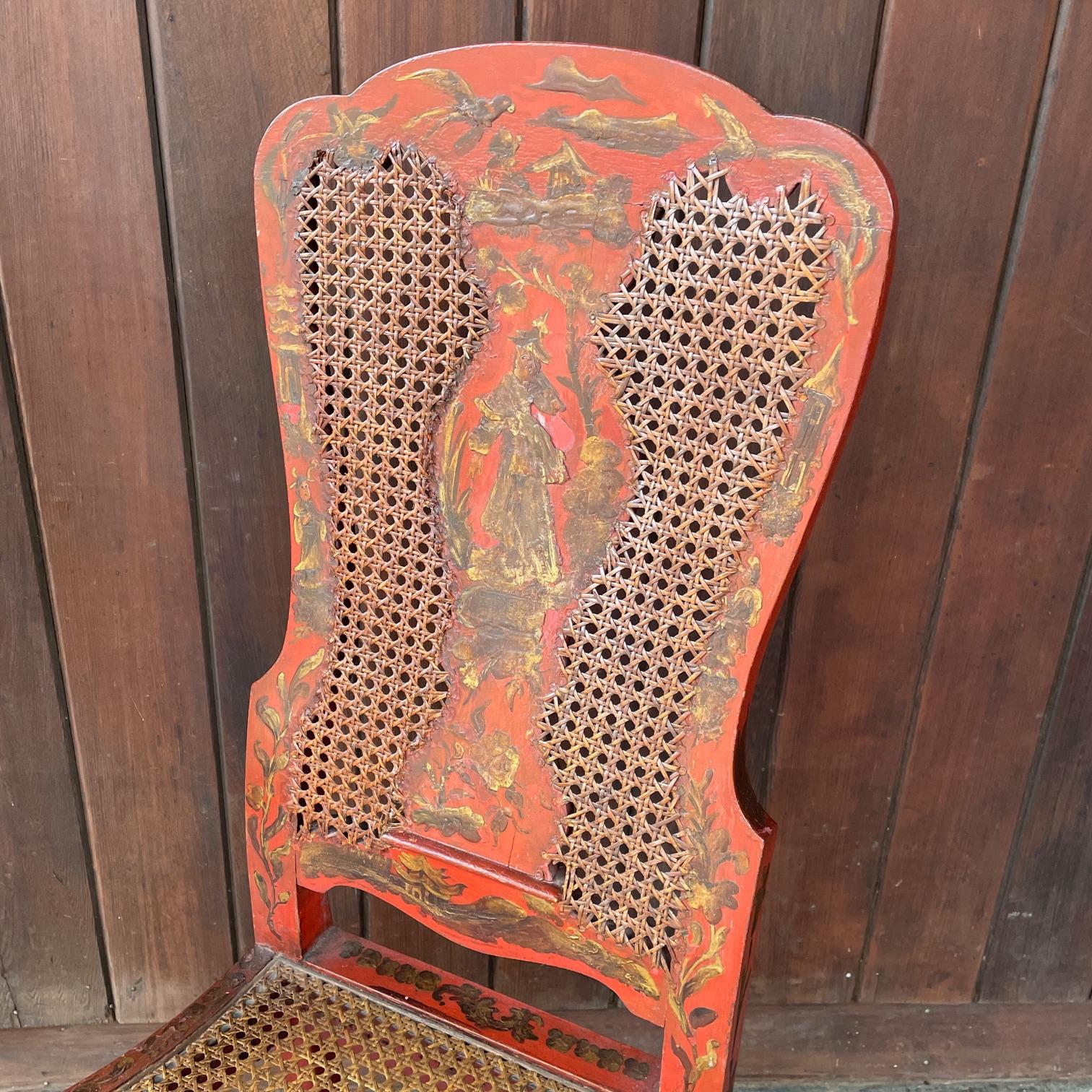 19th Century English Queen Anne Accent Chairs Red Lacquered Chinoiserie Japanned 1