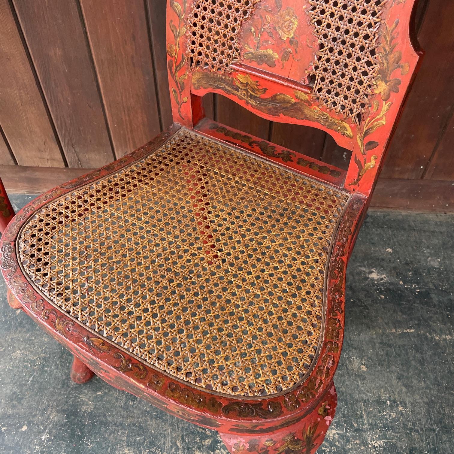 19th Century English Queen Anne Accent Chairs Red Lacquered Chinoiserie Japanned 2