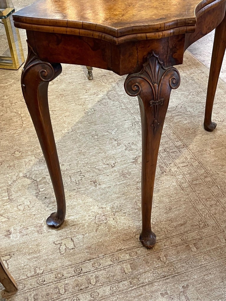 19th Century English Queen Anne Burl Walnut Lift Top Game Table For