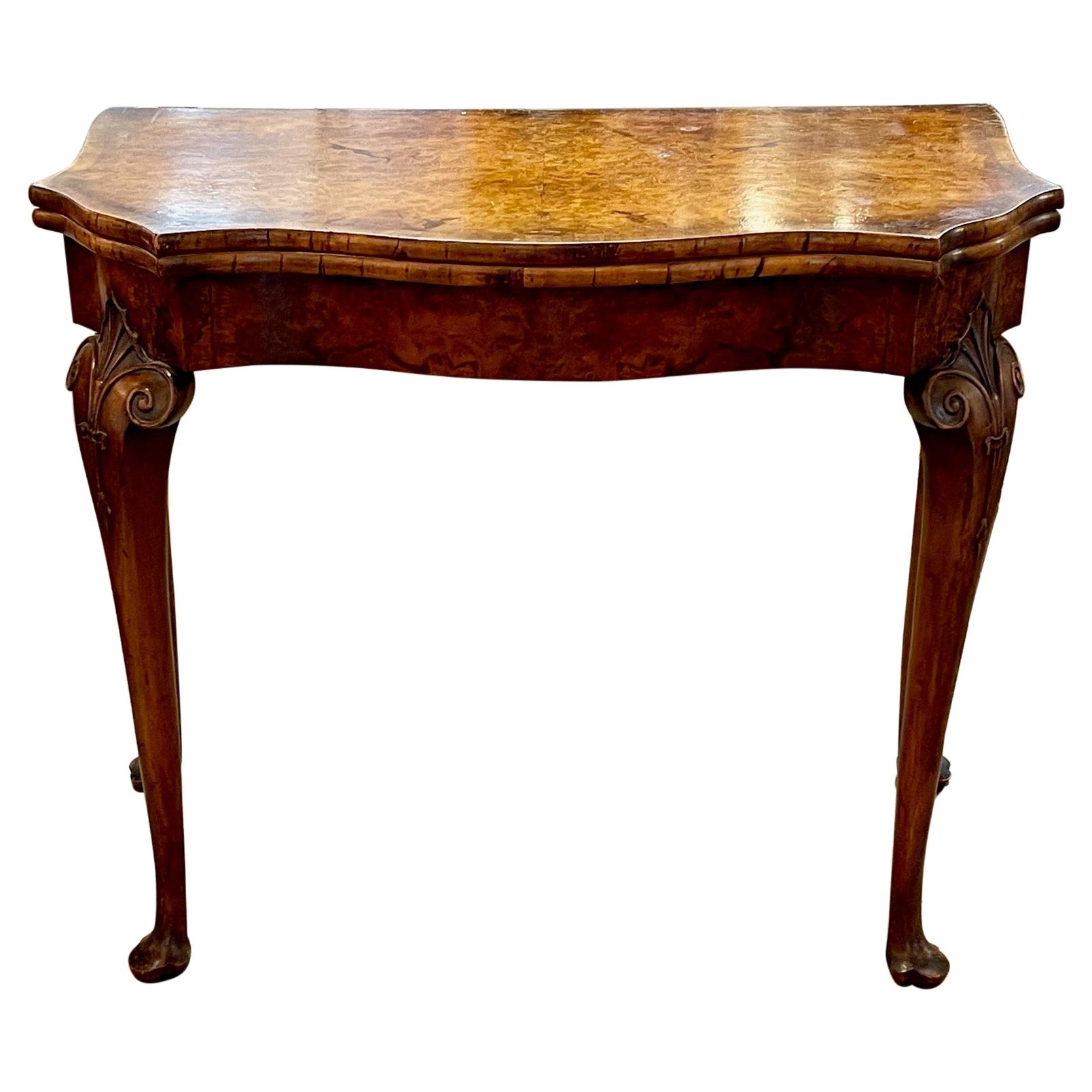 19th Century English Queen Anne Burl Walnut Lift Top Game Table
