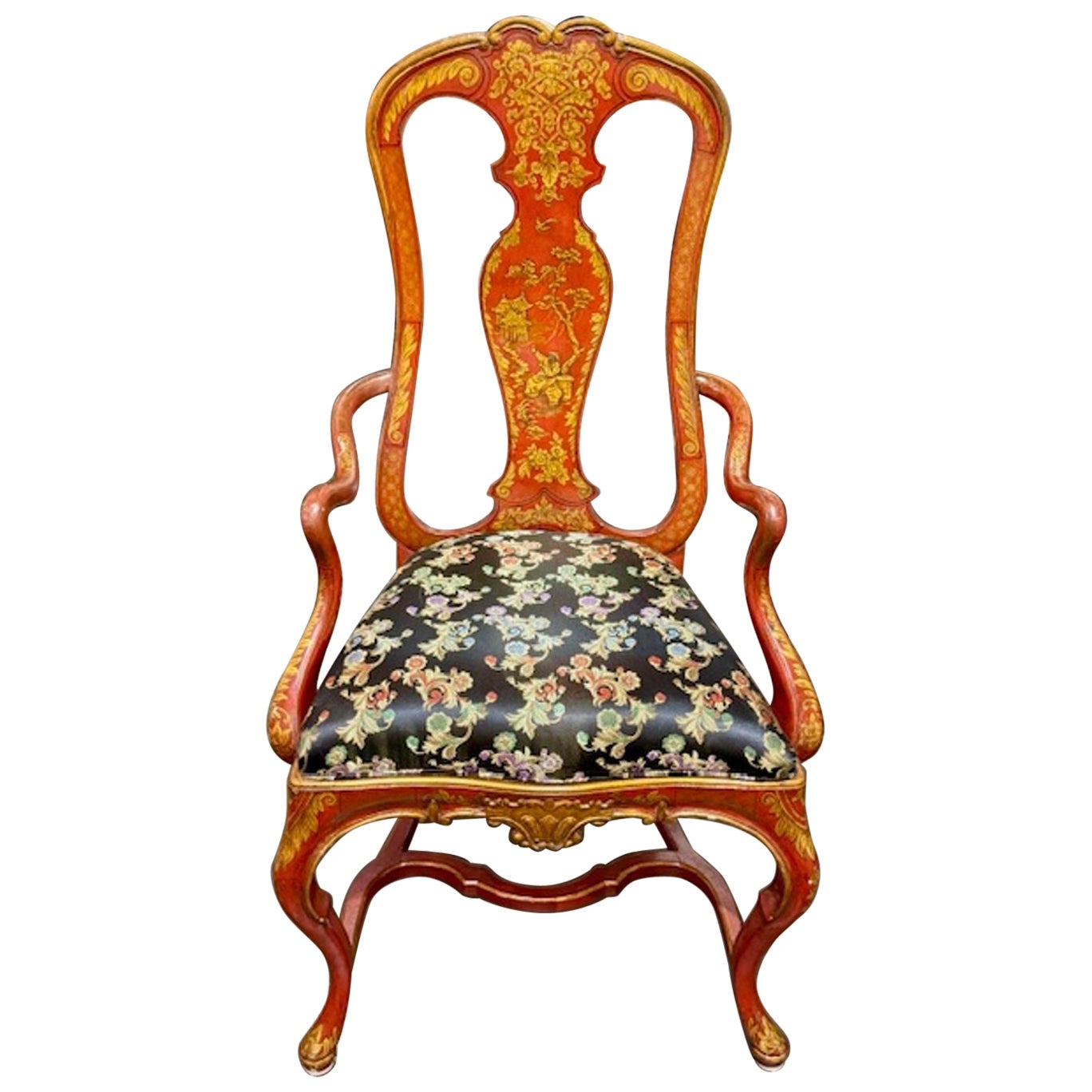 Englischer Queen Anne Chinoiserie-Sessel des 19. Jahrhunderts