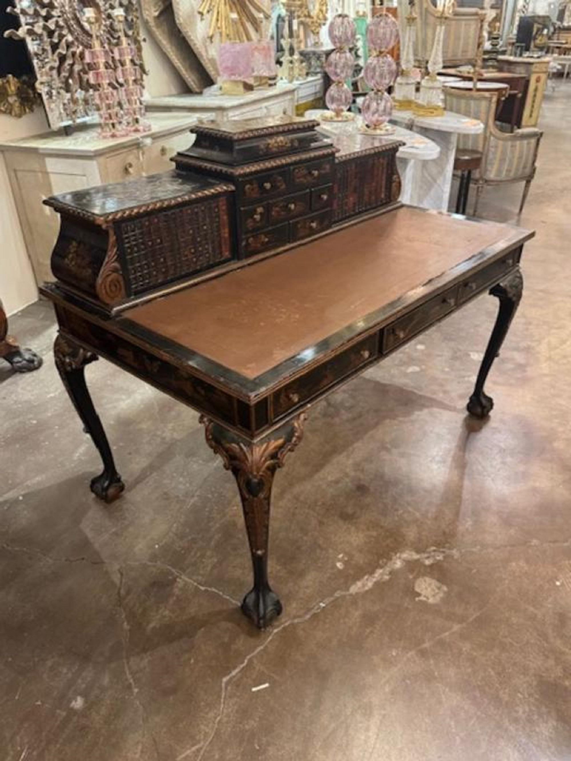 Englisches Queen Anne Chinoiserie-Büro-Schreibtisch aus dem 19. Jahrhundert im Angebot 7