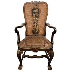 Antique 19th Century English Queen Anne Chinoiserie High Back Armchair