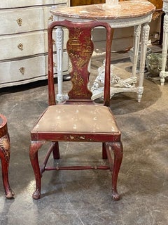 19th Century English Queen Anne Red Lacquered Chinoiserie Side Chair