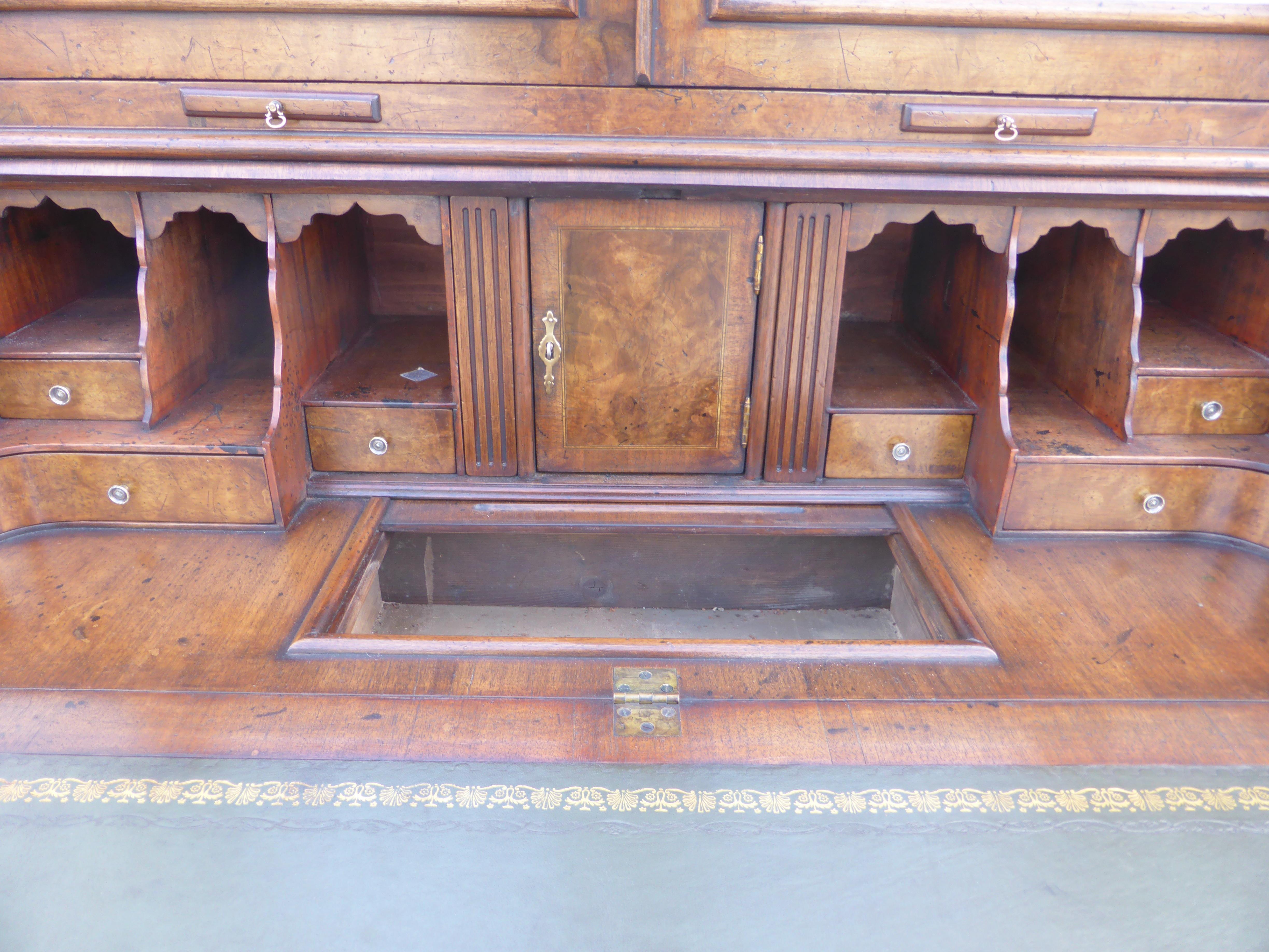 19th Century English Queen Anne Style Burr Walnut Secretary Bookcase For Sale 6