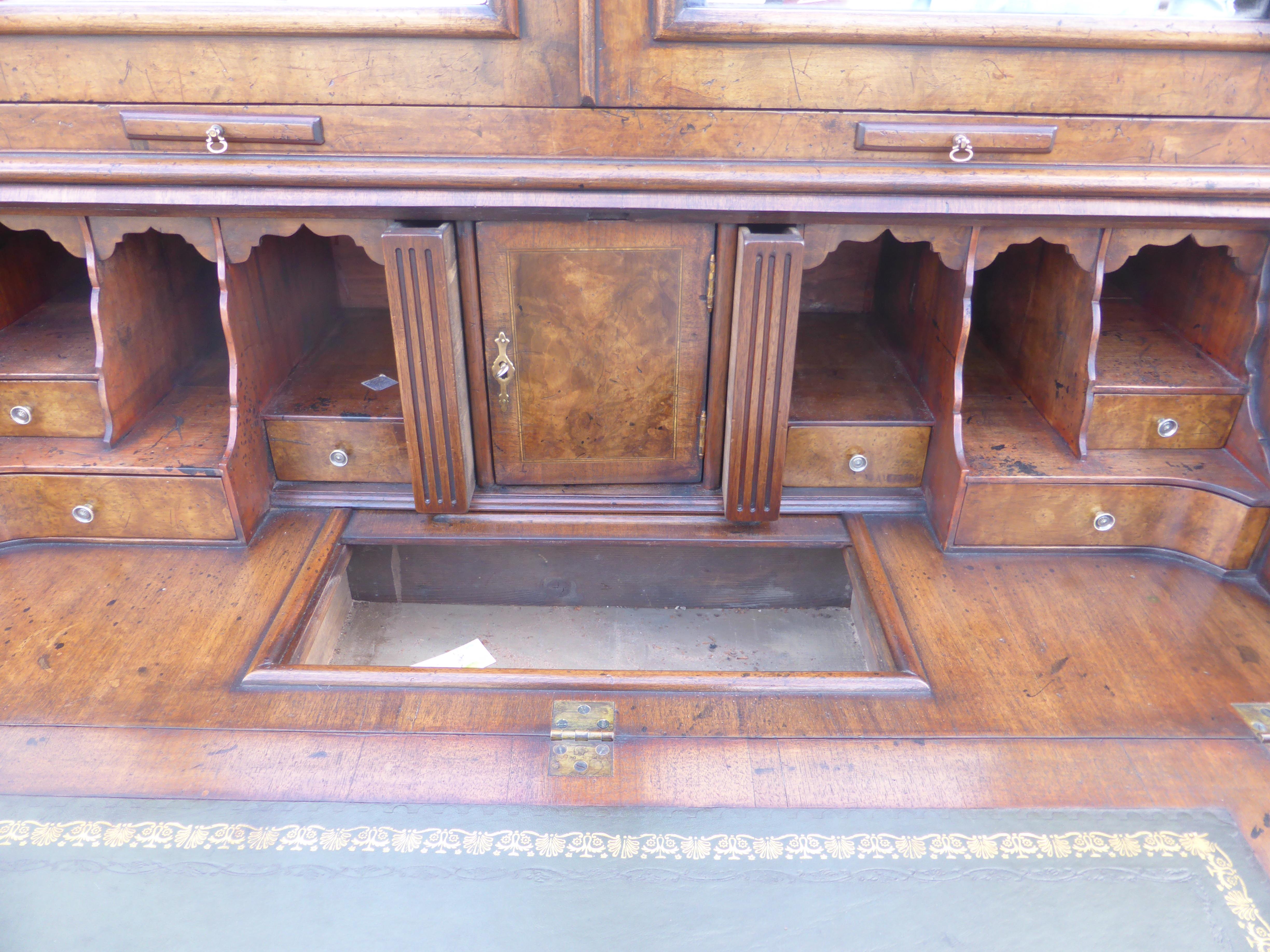 19th Century English Queen Anne Style Burr Walnut Secretary Bookcase For Sale 7