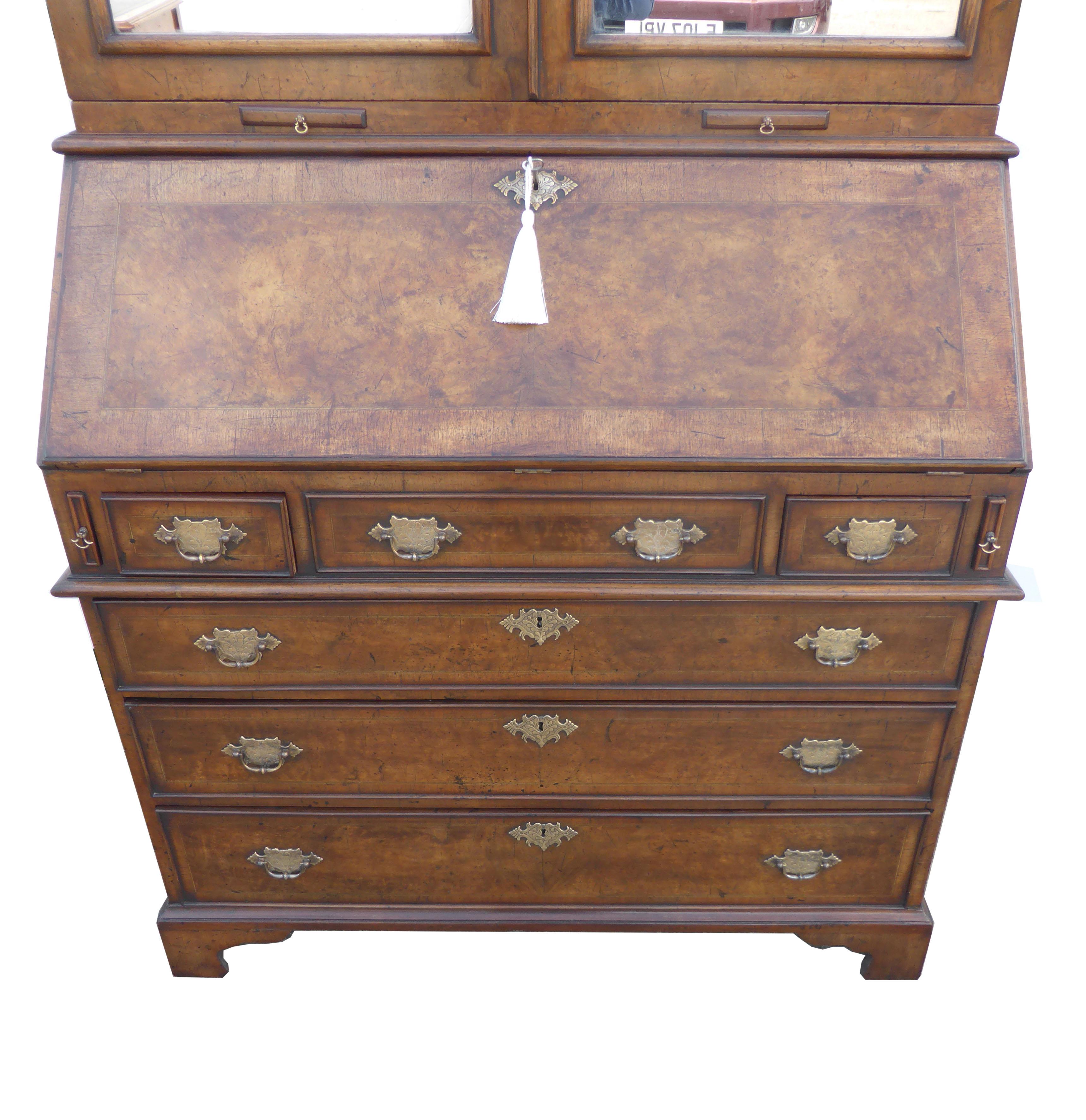 19th Century English Queen Anne Style Burr Walnut Secretary Bookcase For Sale 9
