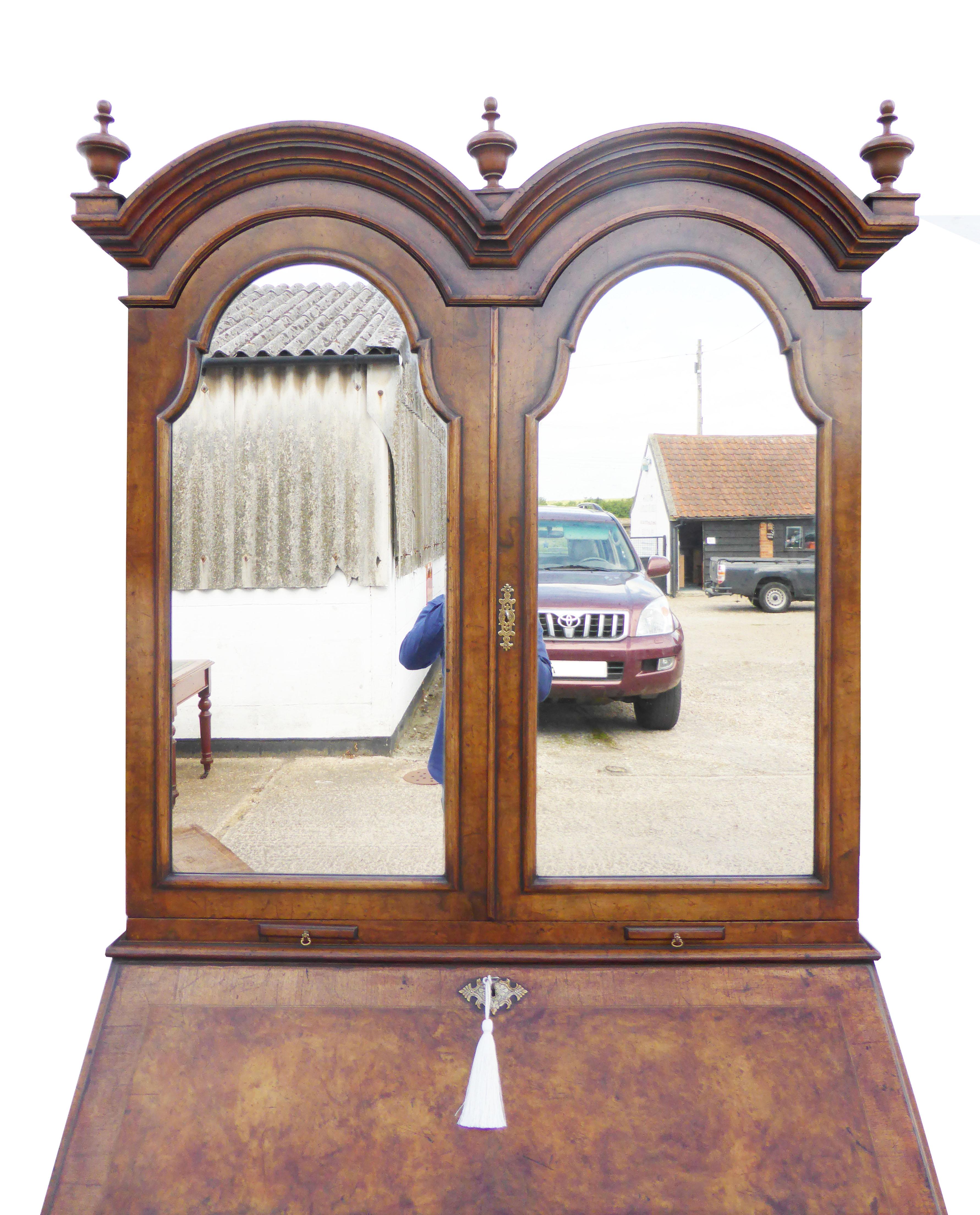 19th Century English Queen Anne Style Burr Walnut Secretary Bookcase For Sale 10