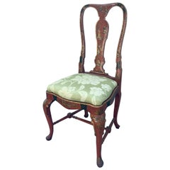 Antique 19th Century English Queen Anne Style Chinoiserie Scarlett Lacquer Side Chair