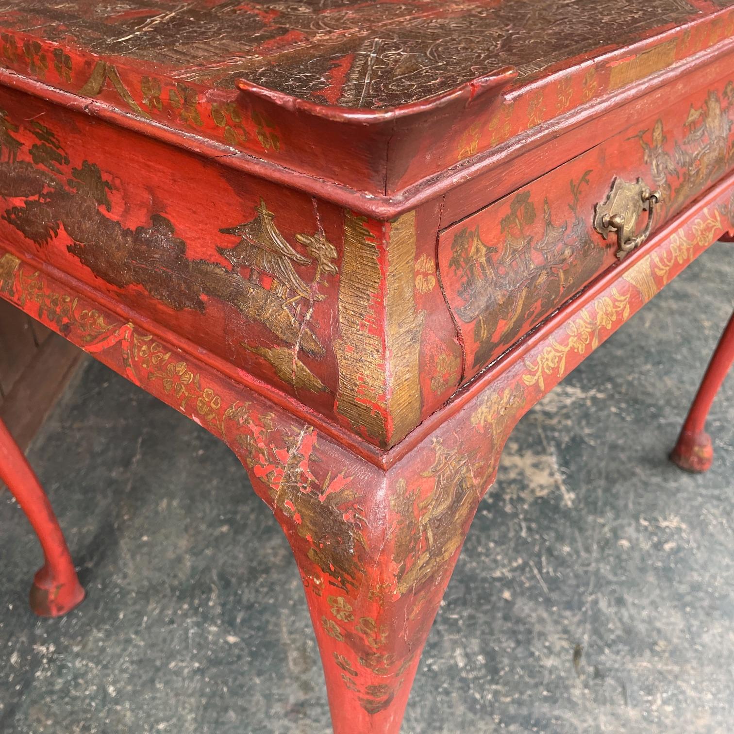 19th Century English Queen Anne Writing Desk Red Lacquered Chinoiserie Japanned For Sale 6