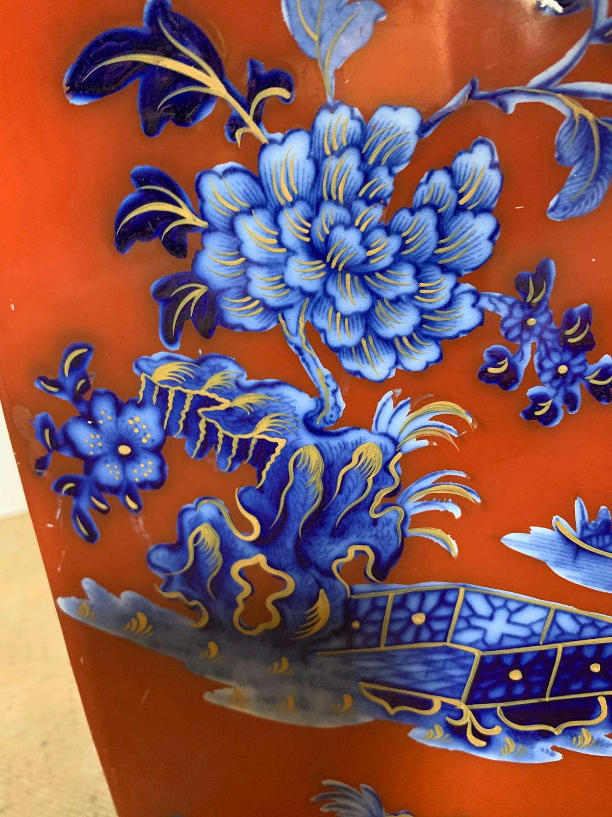 19th Century English Red and Blue Chinoiserie Lidded Potpourri, Foo Dog Finial For Sale 13