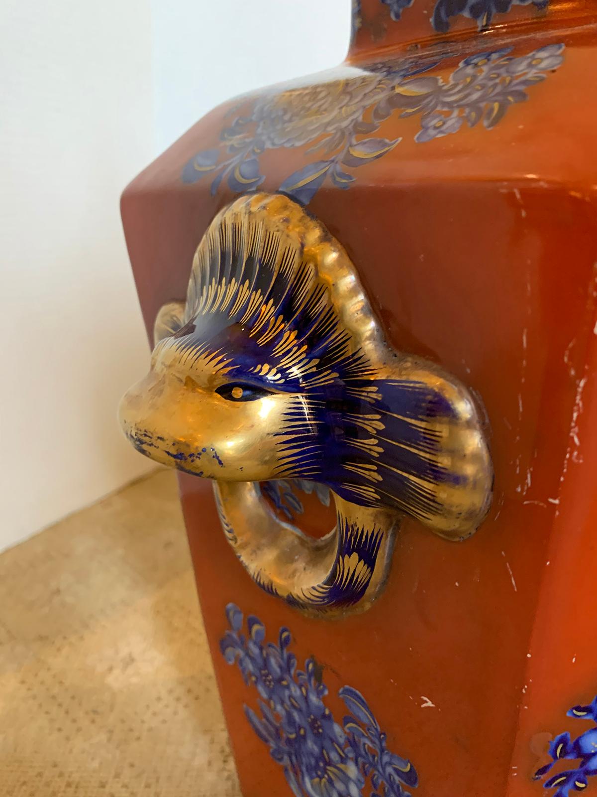 19th Century English Red and Blue Chinoiserie Lidded Potpourri, Foo Dog Finial For Sale 14
