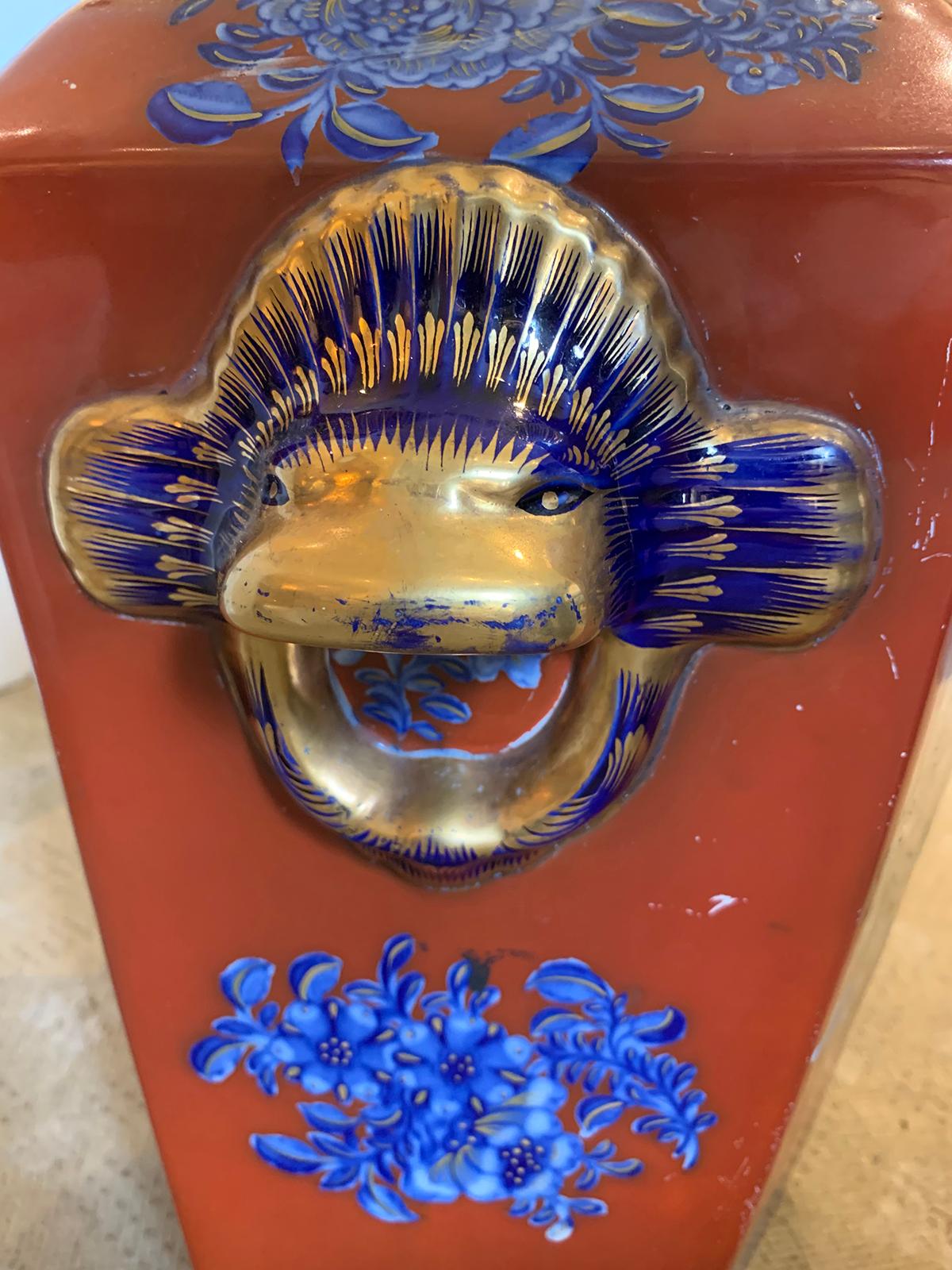 19th Century English Red and Blue Chinoiserie Lidded Potpourri, Foo Dog Finial For Sale 15