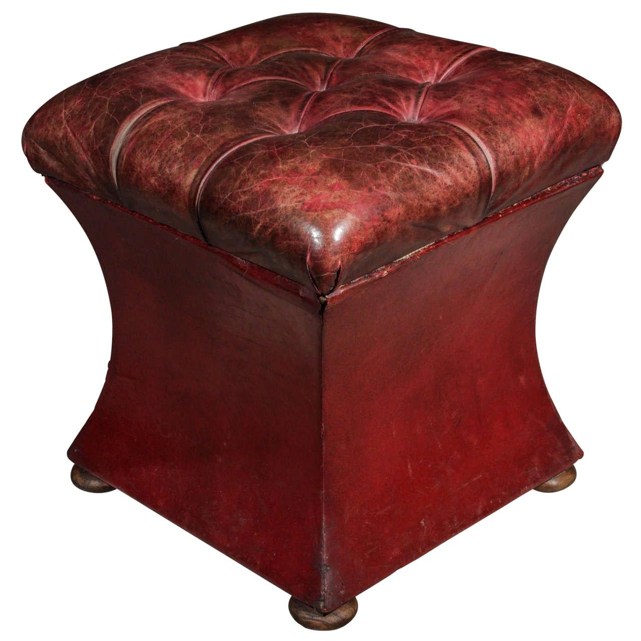 19th Century English Red Leather Ottoman For Sale