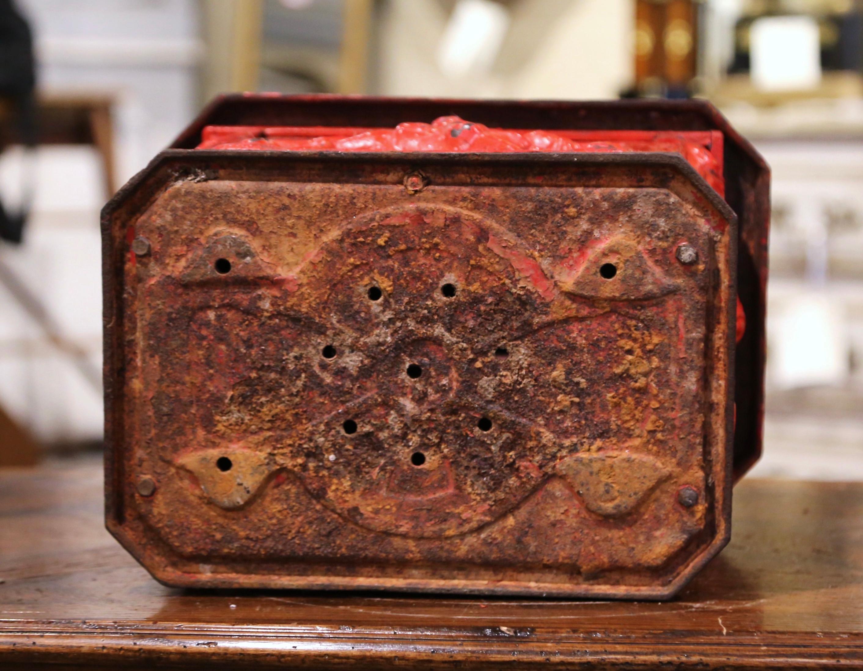 19th Century English Red Painted Cast Iron Mailbox with Relief Decor 3