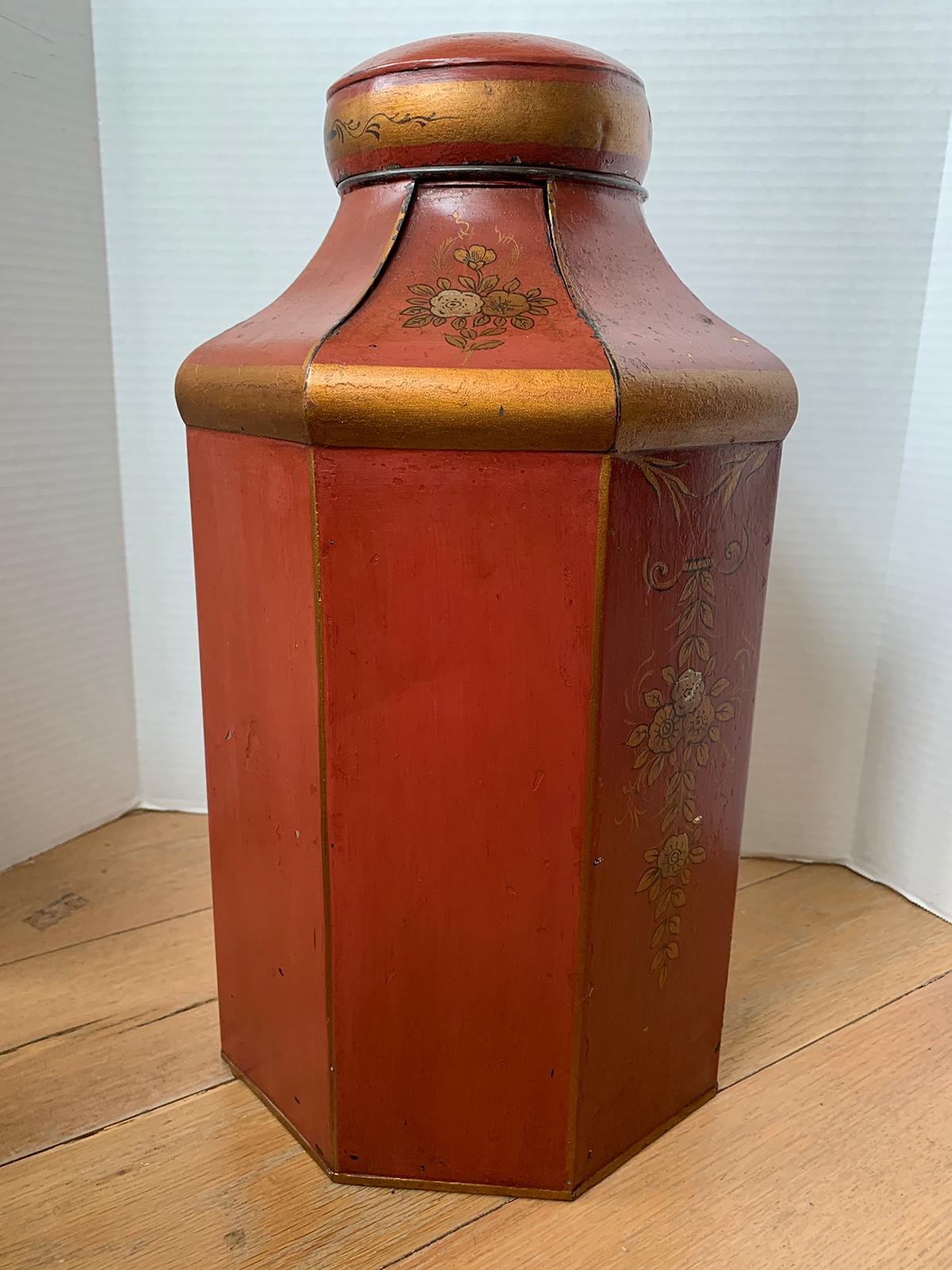 19th Century English Red Tole Tea Tin by Barlett & Son, Welch Back, Bristol 3