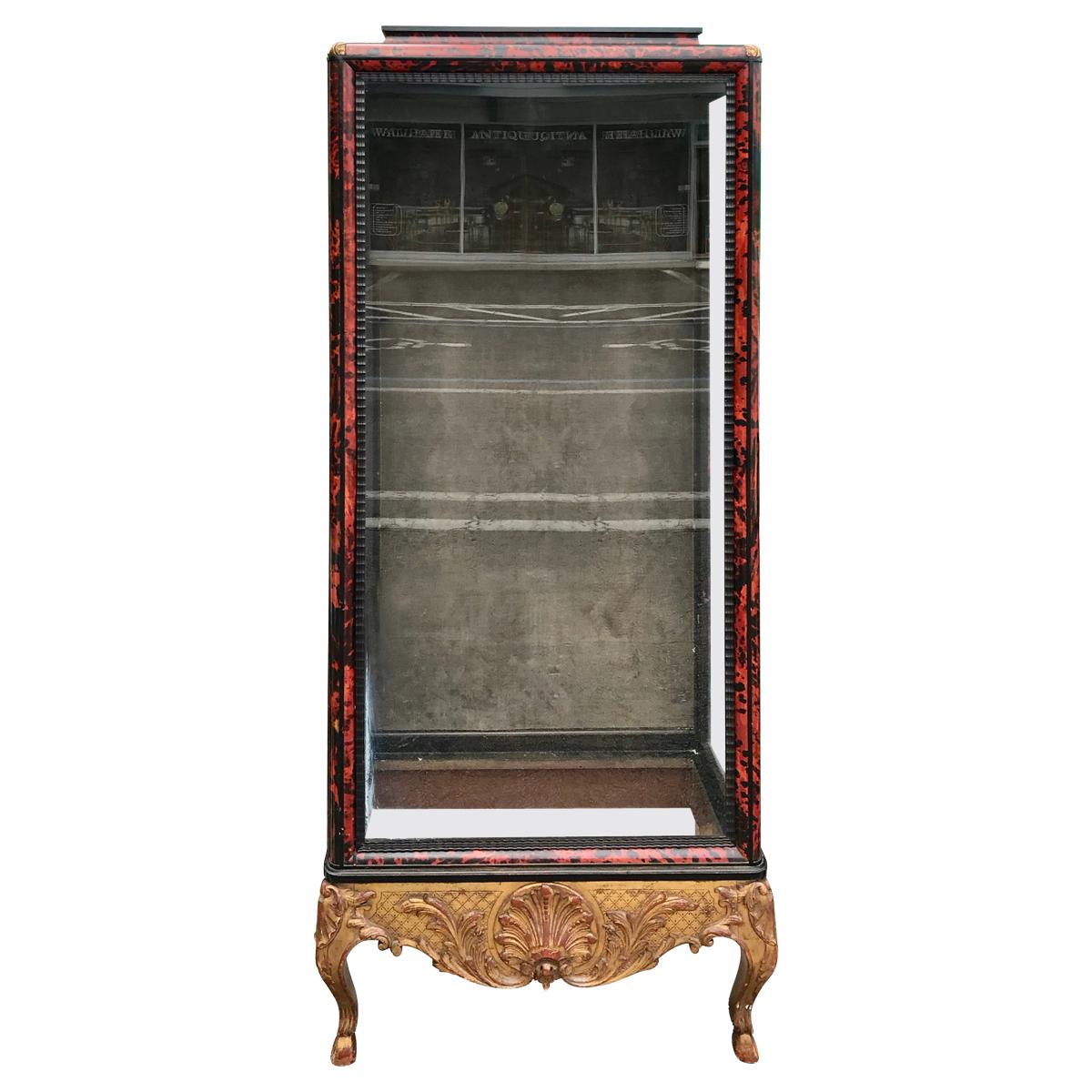 19th Century English Red "Tortoiseshell" and Giltwood Display Cabinet