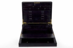 19th Century English Regency Antique Black Leather Writing Box with Bramah Lock