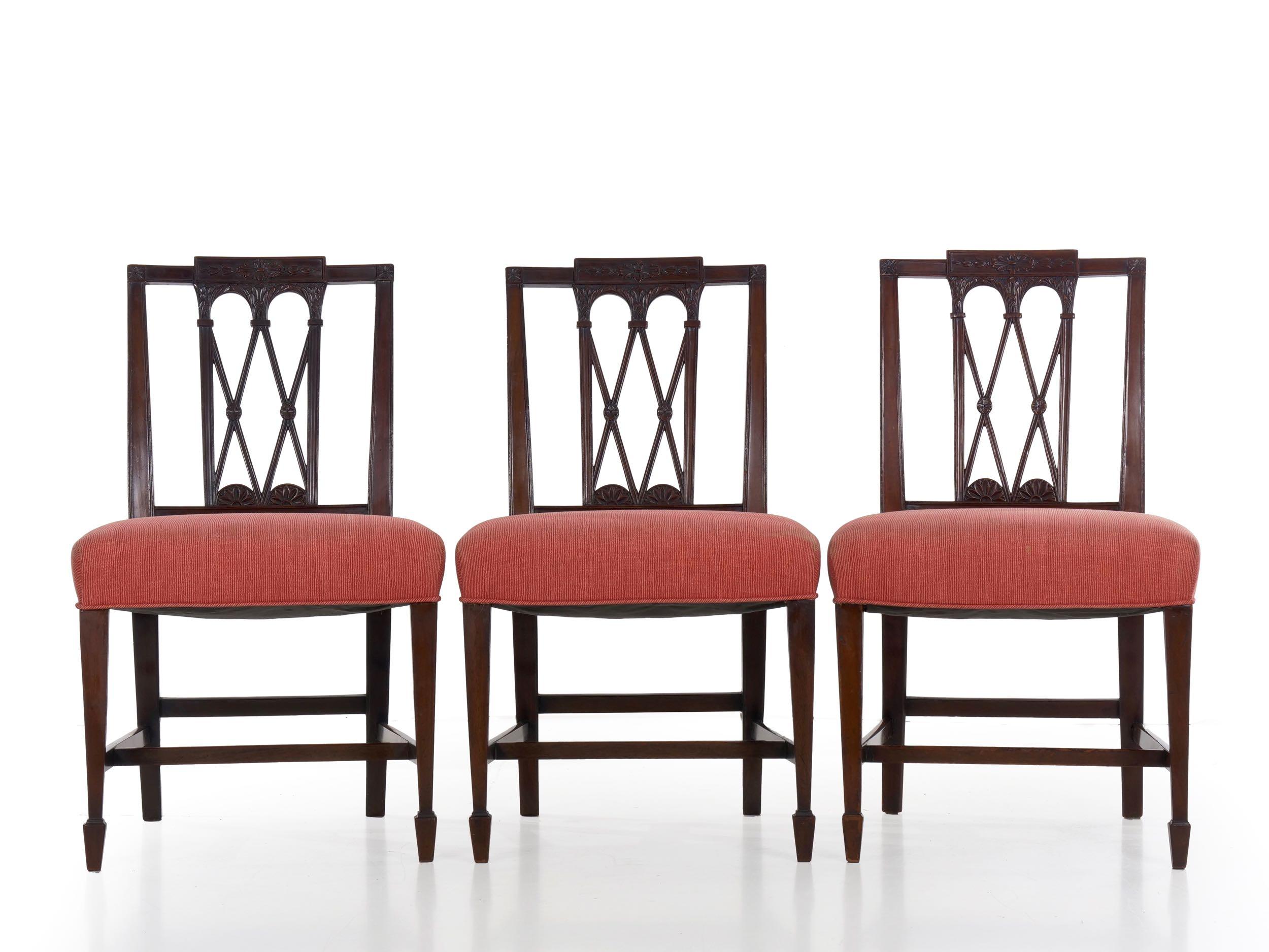 19th Century English Regency Antique Carved Mahogany Dining Chairs, Set of 8 2
