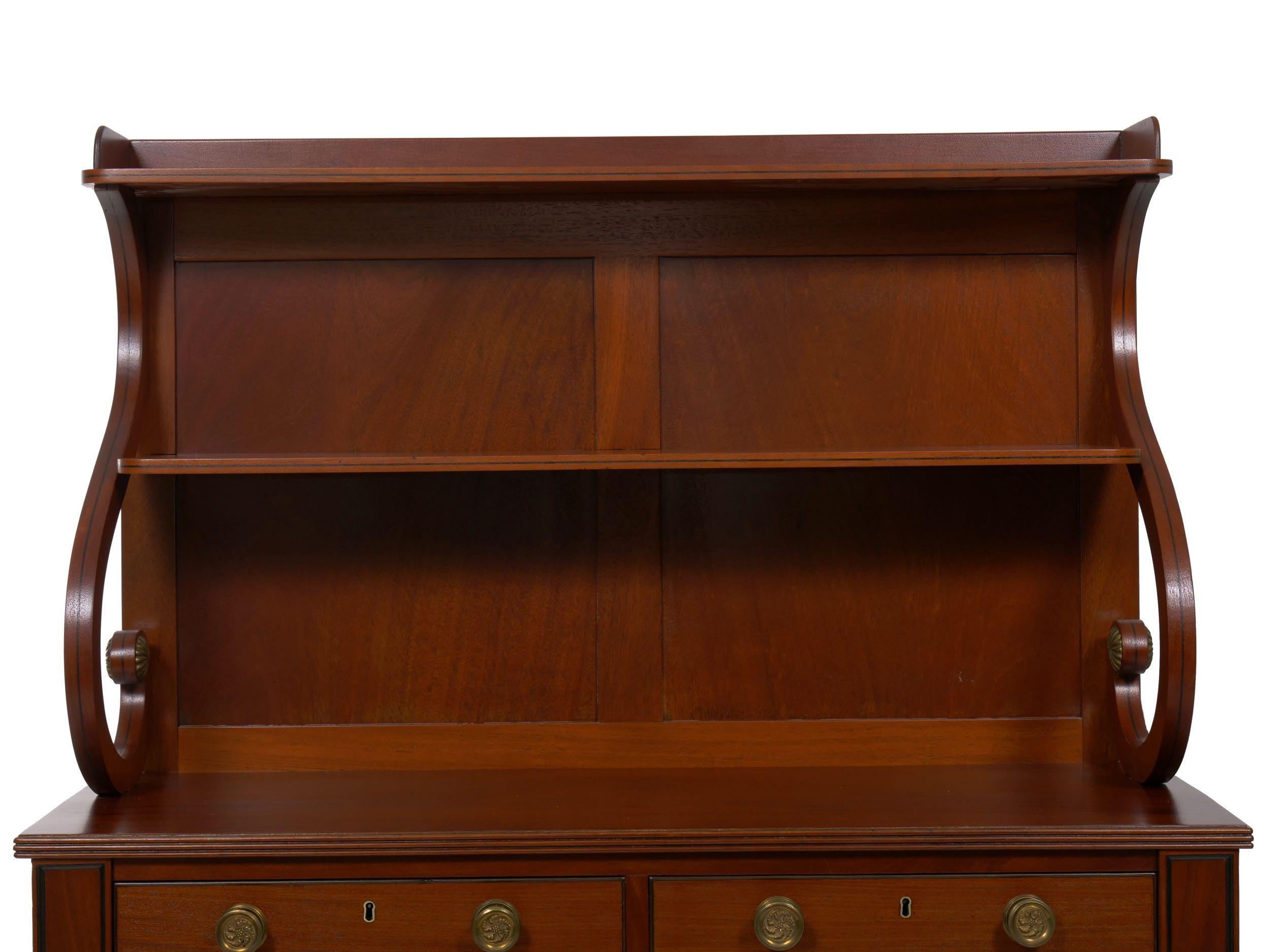 19th Century English Regency Antique Mahogany Chiffonier Cabinet with Bookshelf For Sale 1