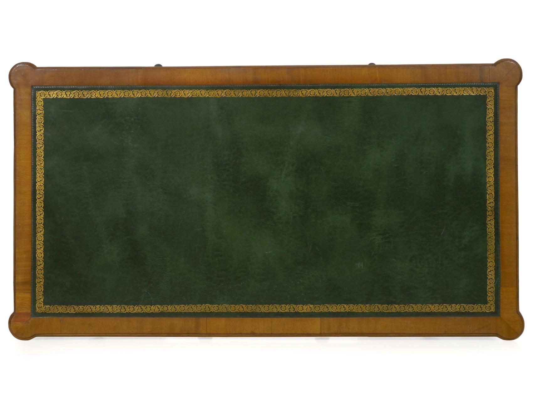 19th Century English Regency Antique Mahogany & Green Leather Writing Desk Table 13