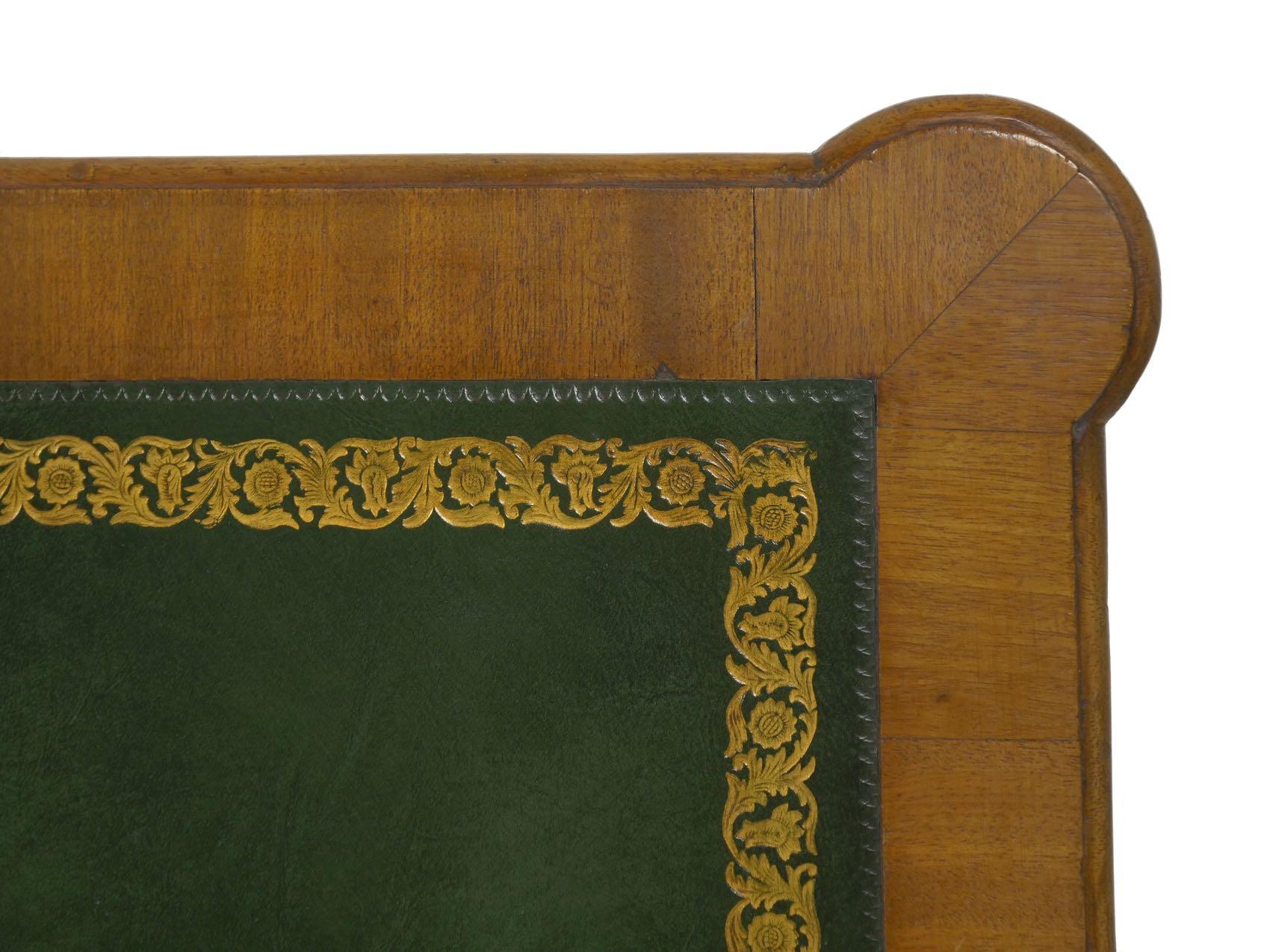 19th Century English Regency Antique Mahogany & Green Leather Writing Desk Table 14