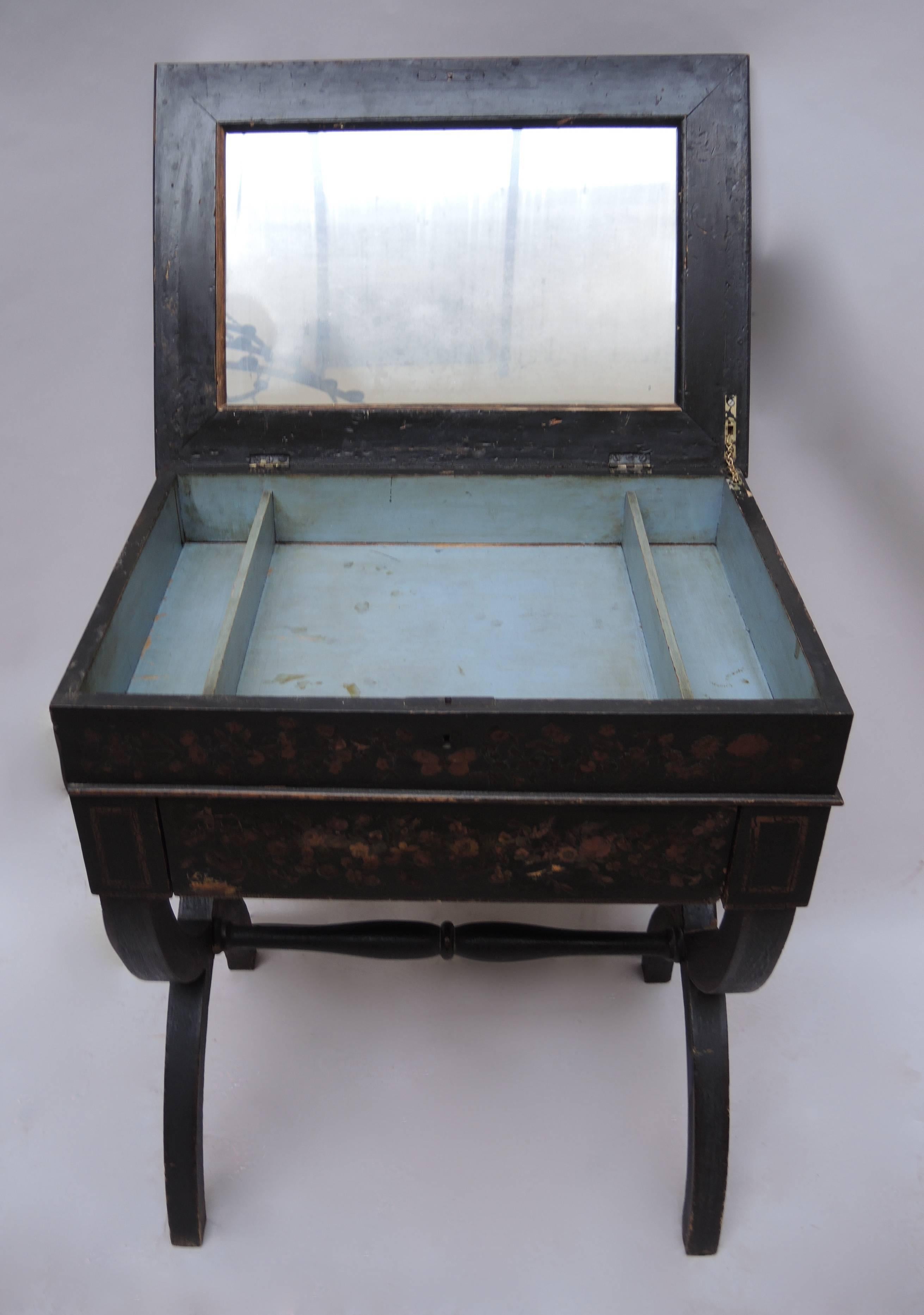 Découpage 19th Century English Regency Black Decoupage Side Table or Dressing Table