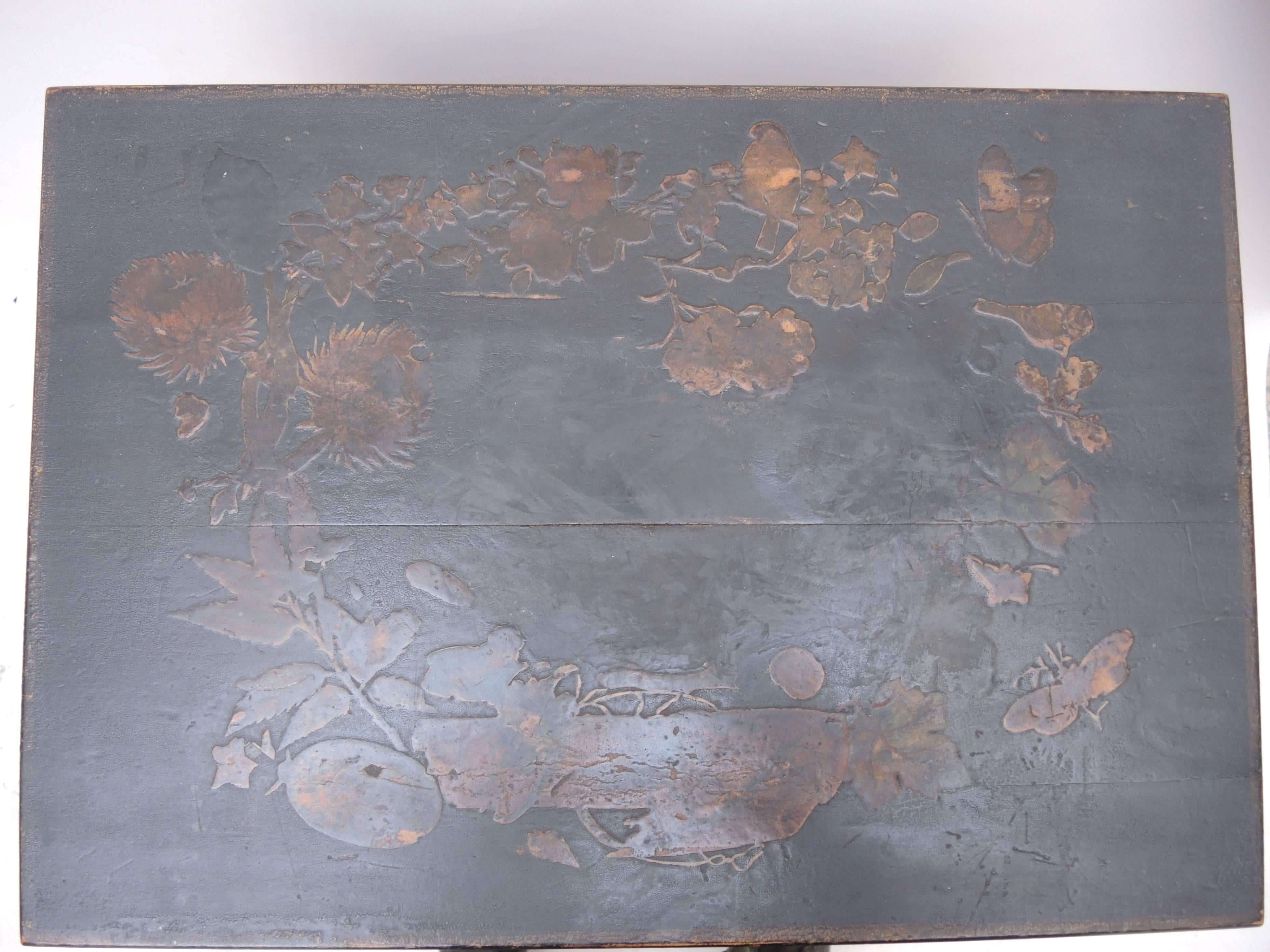 Pine 19th Century English Regency Black Decoupage Side Table or Dressing Table
