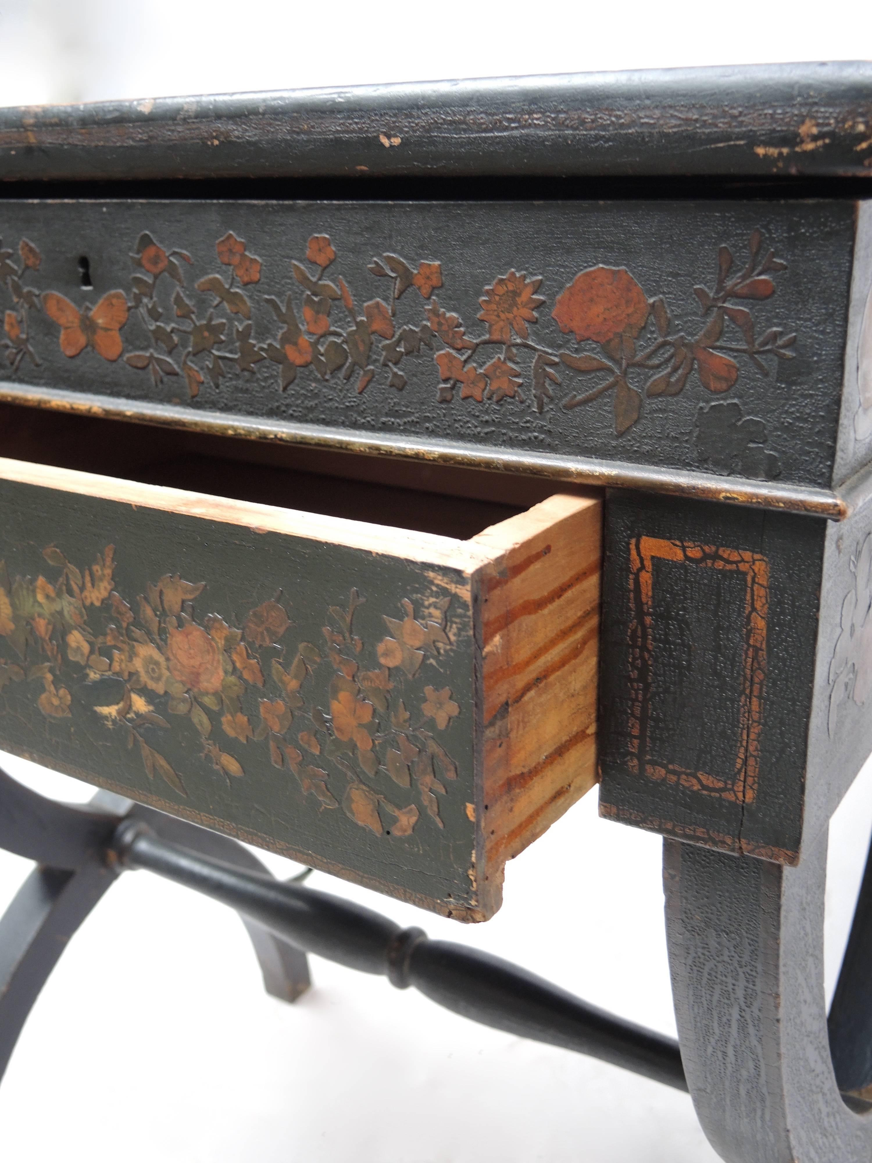 19th Century English Regency Black Decoupage Side Table or Dressing Table 3