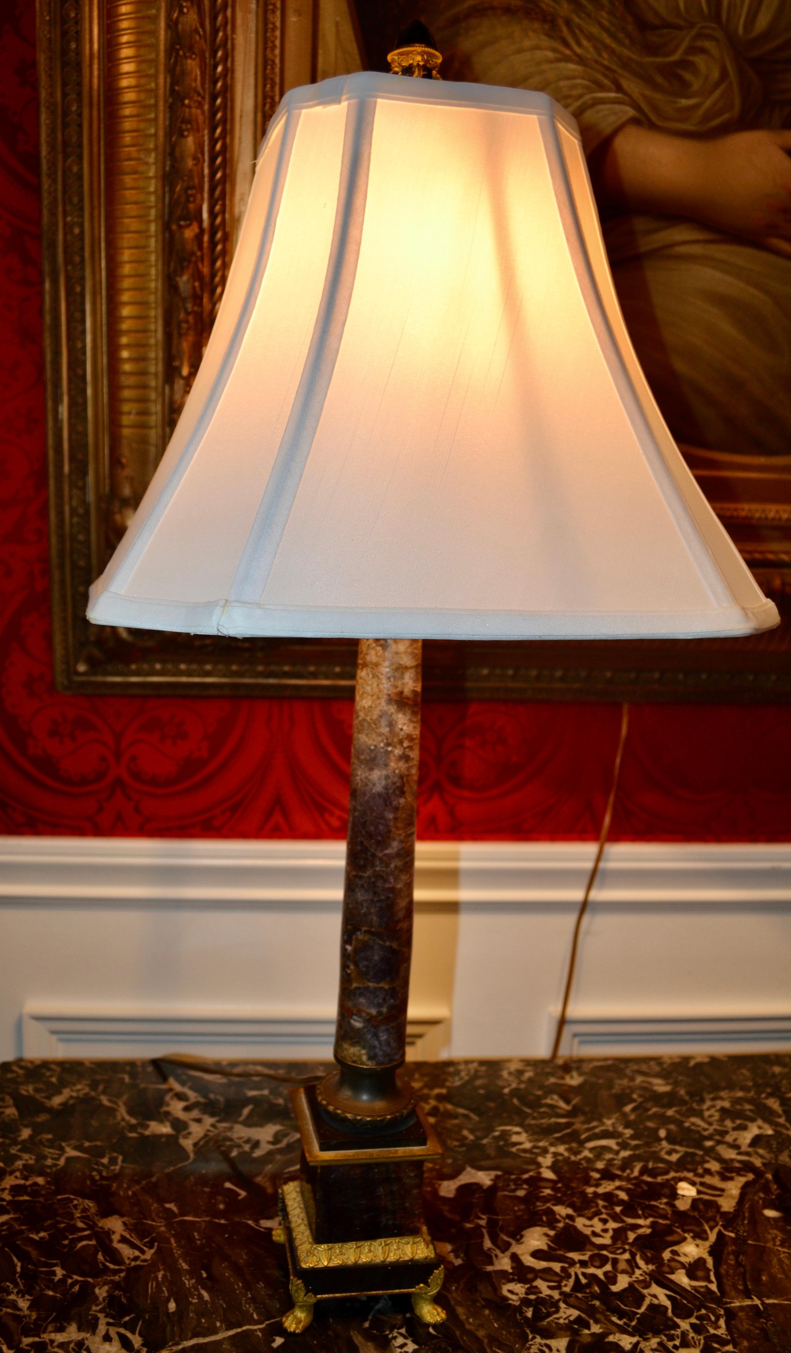 Hand-Crafted 19th Century English Regency Blue John and Gilt Bronze Corinthian Column Lamp