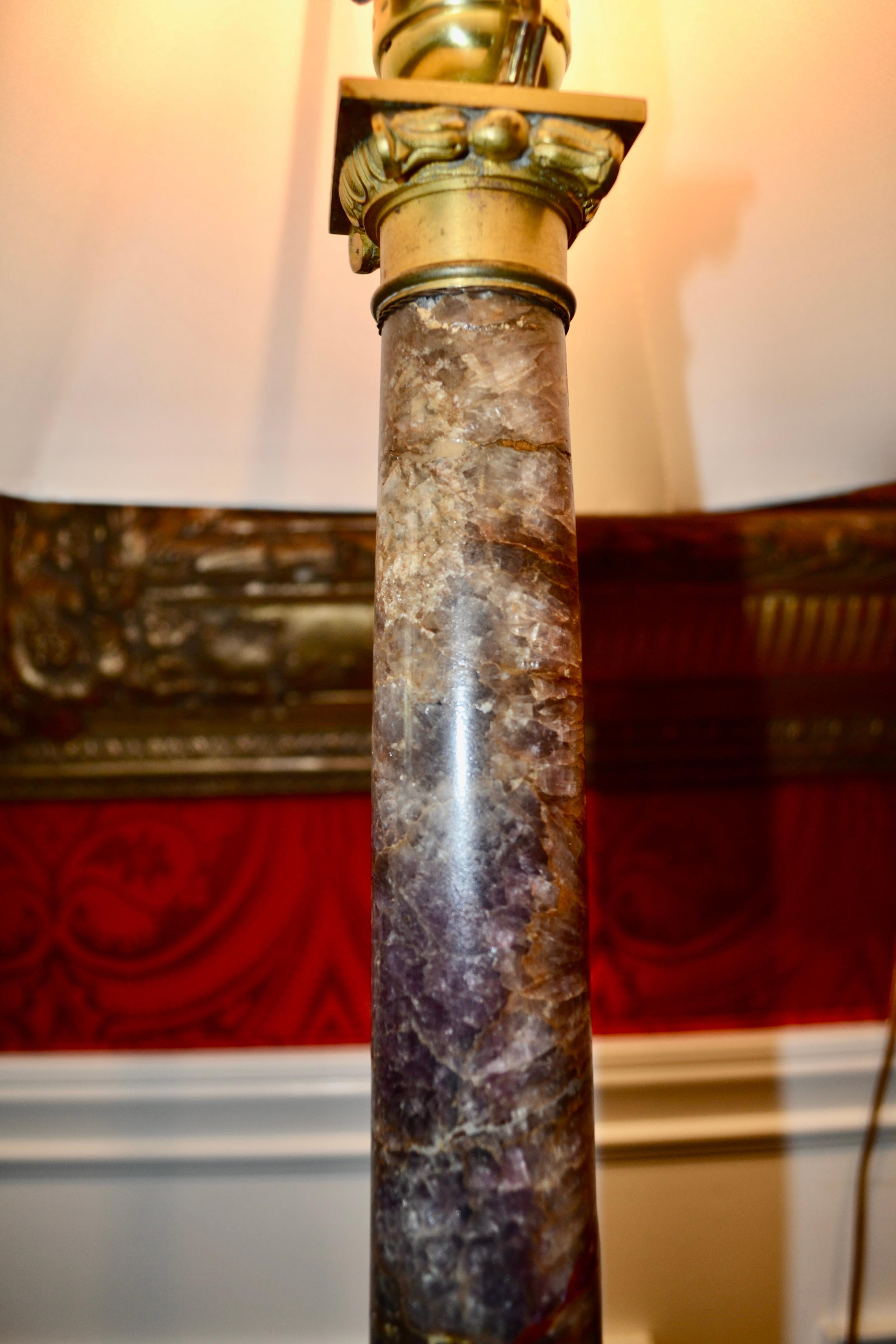 19th Century English Regency Blue John and Gilt Bronze Corinthian Column Lamp 2