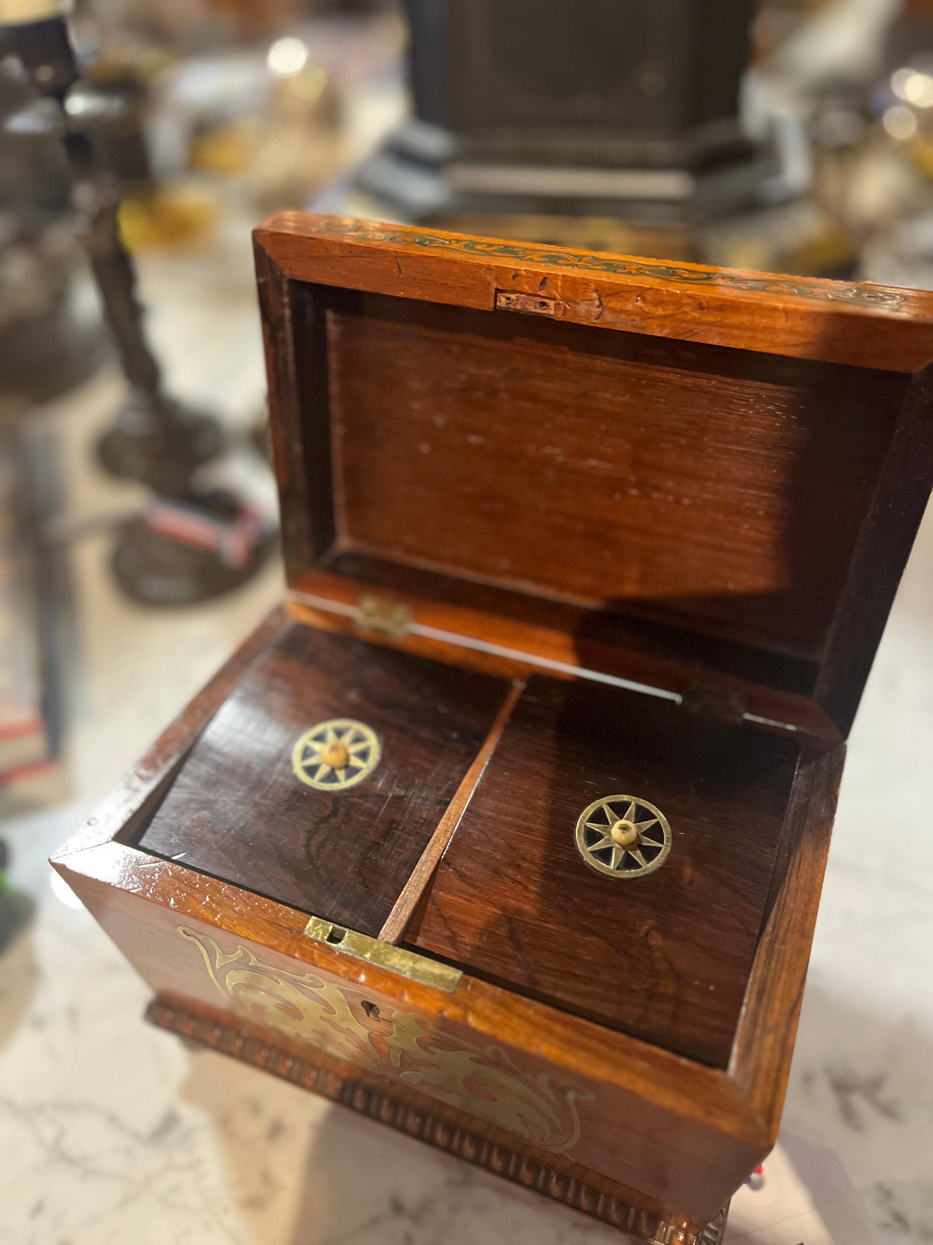 Hardwood 19th Century English Regency Boulle Tea Caddie For Sale