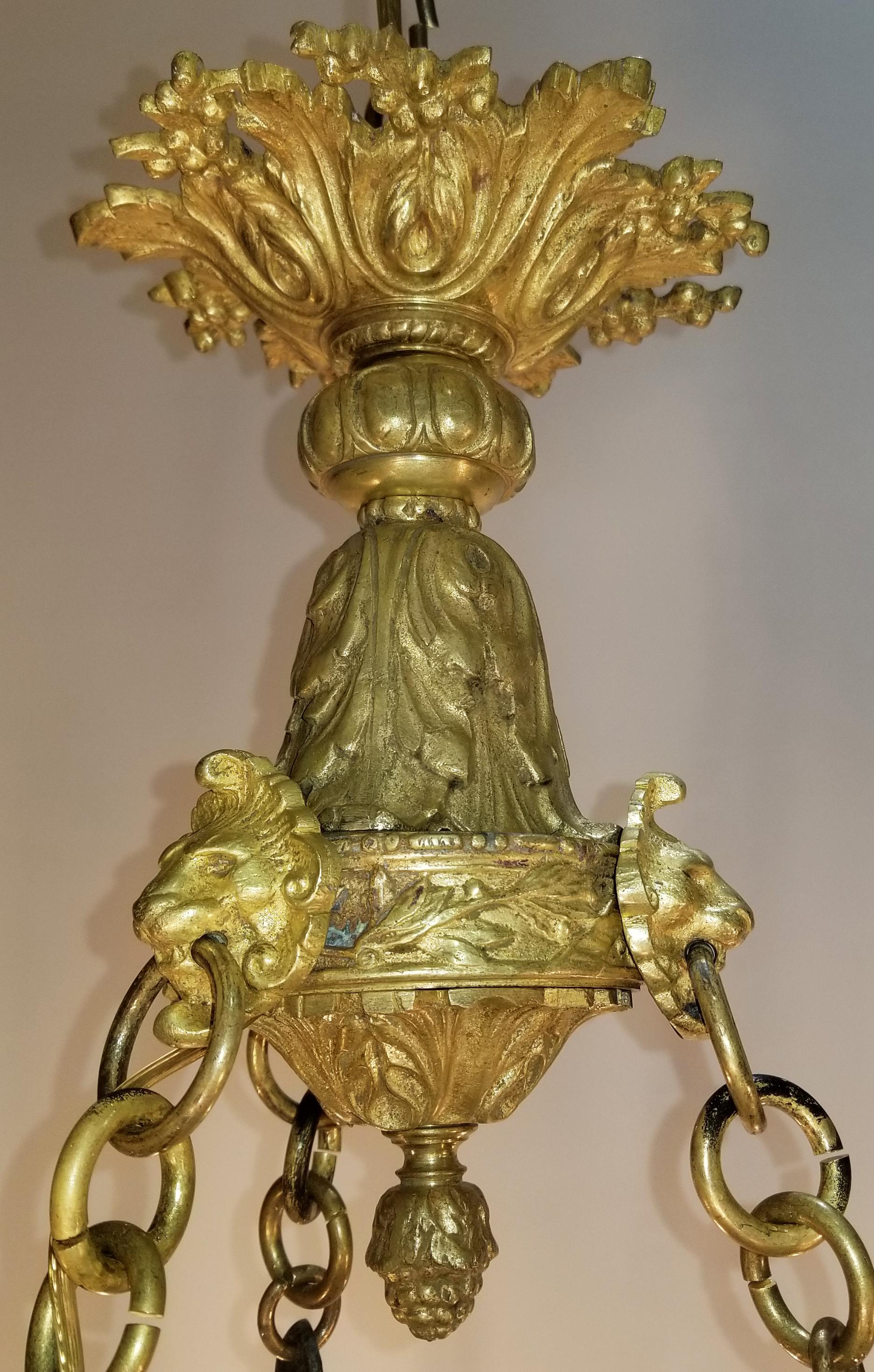19th Century English Regency Brass and Patinated Brass Chandelier 1