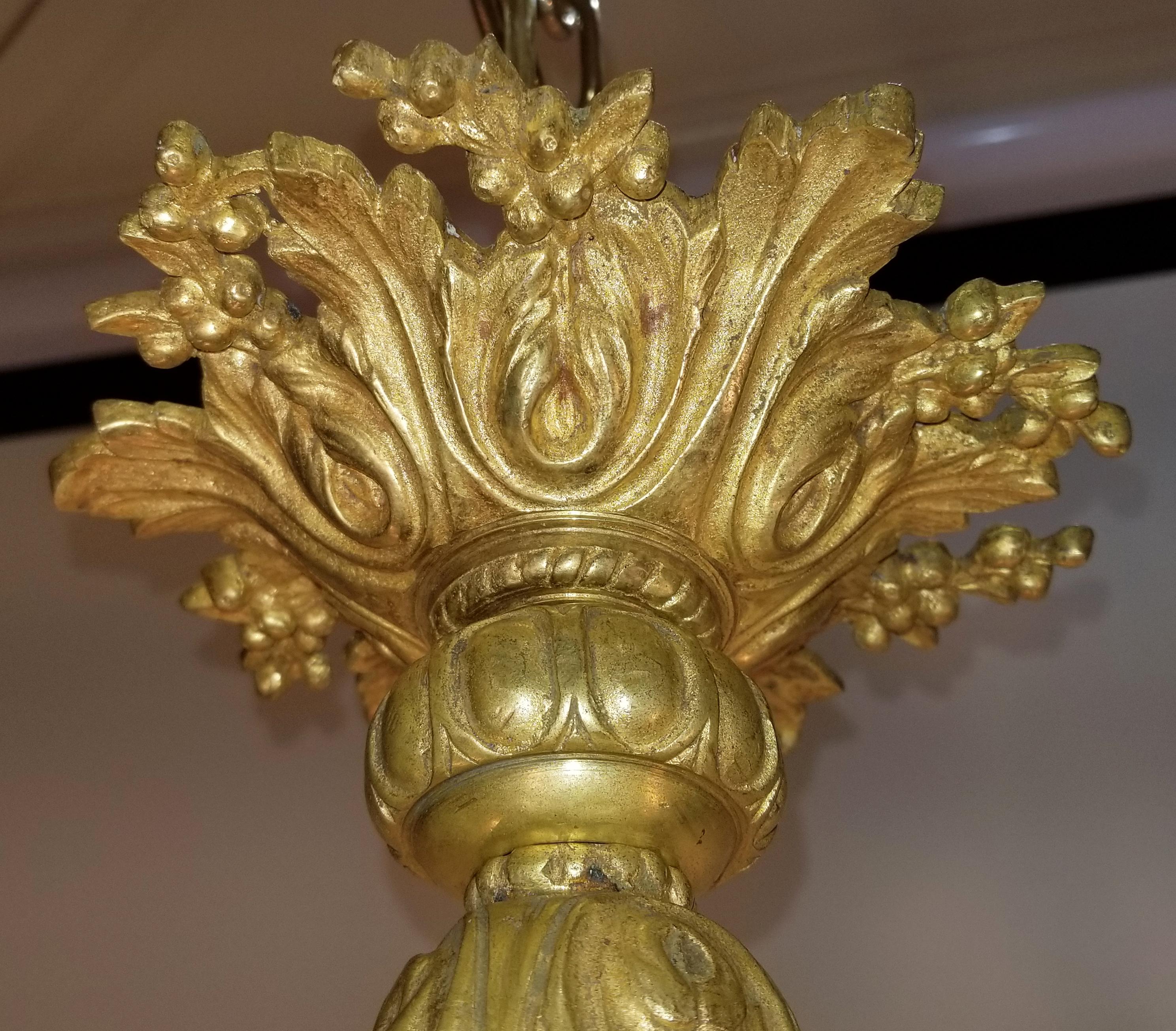 19th Century English Regency Brass and Patinated Brass Chandelier 2