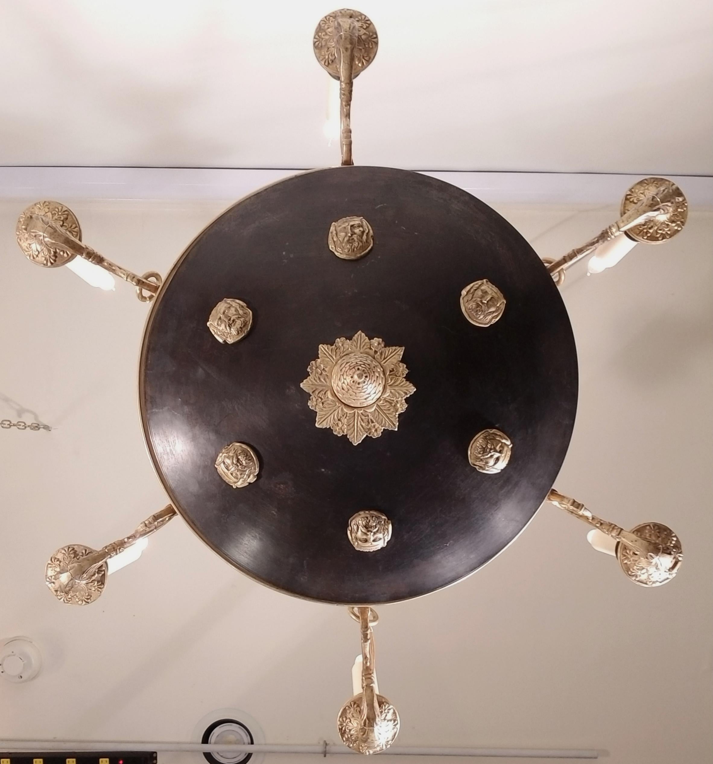 19th Century English Regency Brass and Patinated Brass Chandelier 5