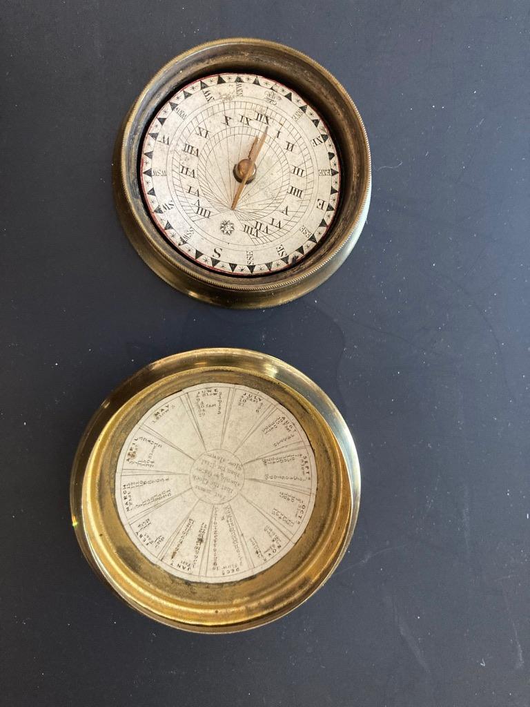 Turned 19th Century English Regency Brass Pocket Sundial Compass