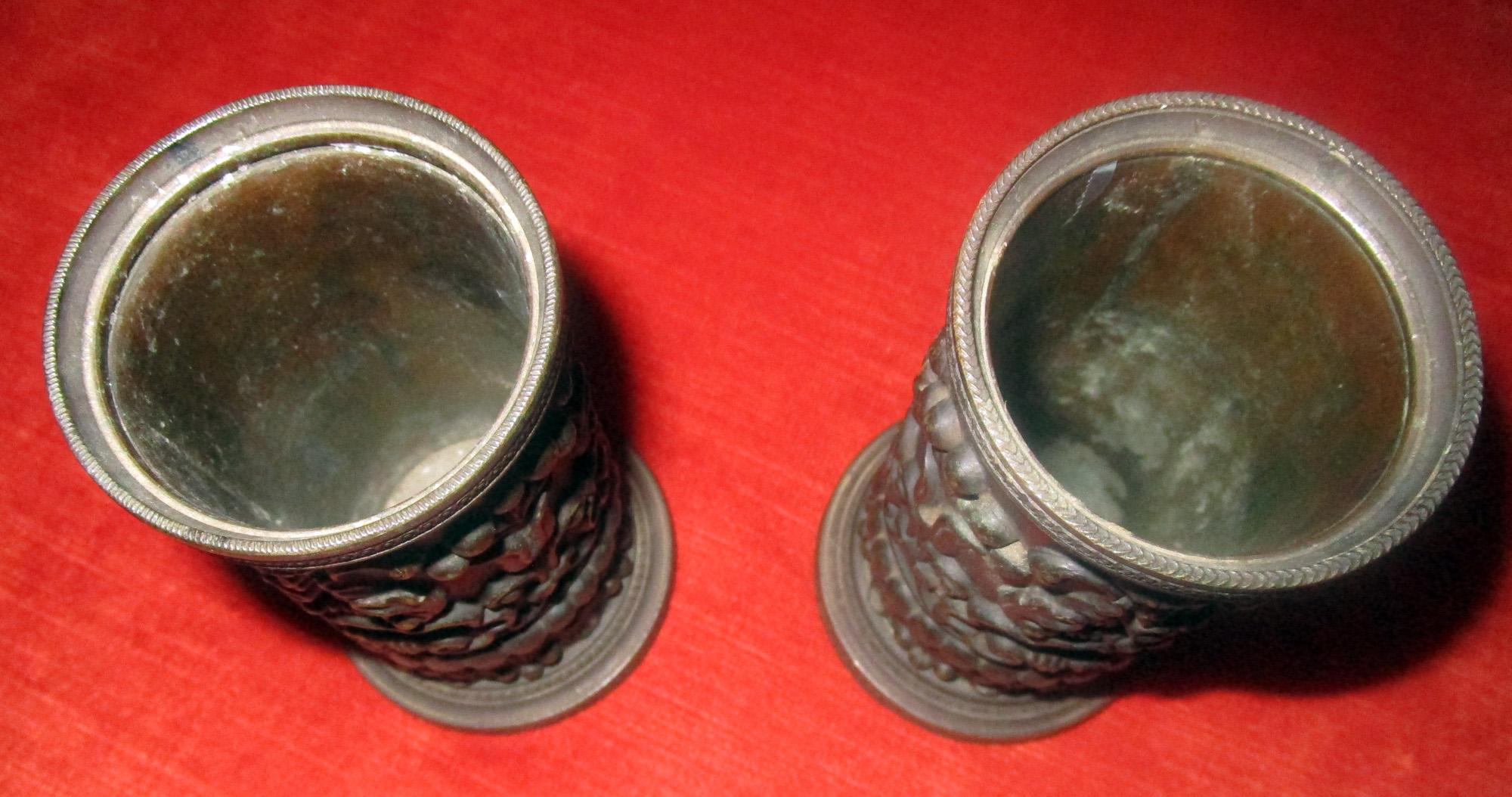 Embossed 19th century English Regency Bronze Petite Spill Vases For Sale