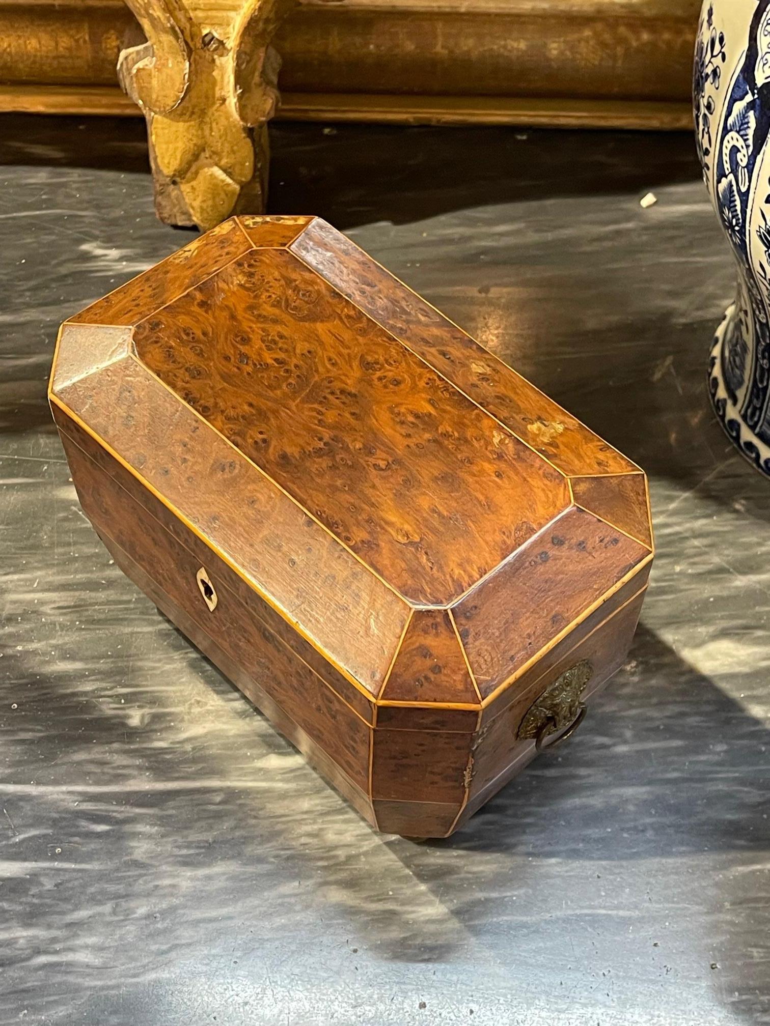 Englische Regency-Teedose aus Wurzelnussholz, 19. Jahrhundert im Zustand „Gut“ im Angebot in Dallas, TX