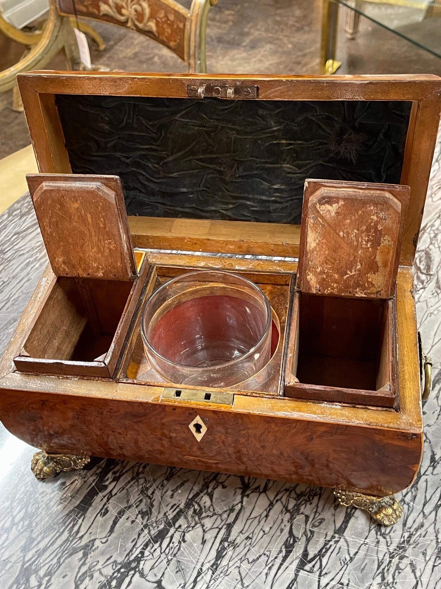 19th Century English Regency Burl Walnut Tea Caddy For Sale 5