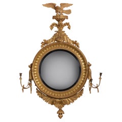 Antique 19th Century English Regency Carved Giltwood Convex Mirror