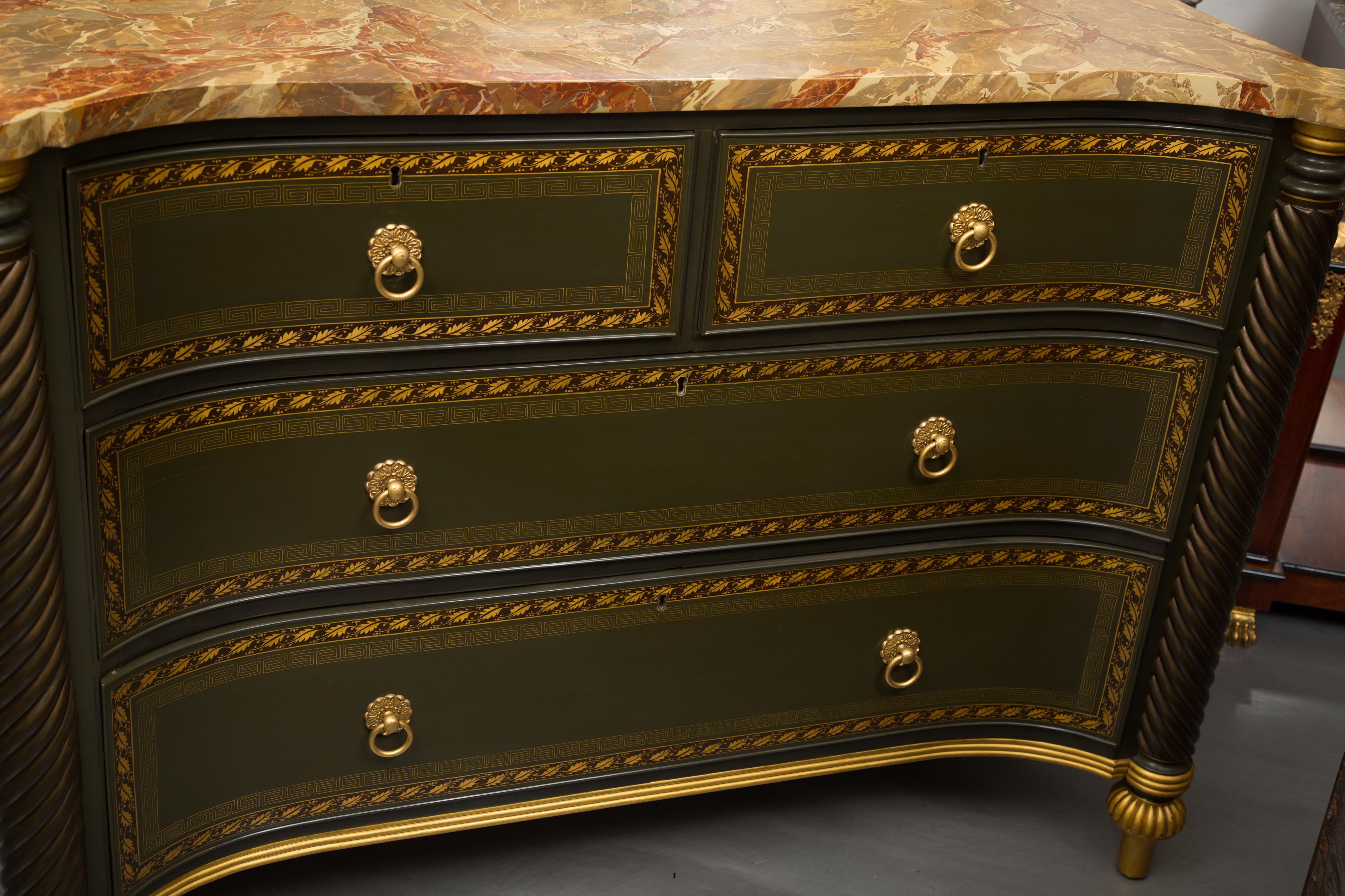 Hand-Painted 19th Century English Regency Chest of Drawers  Later Custom Painted